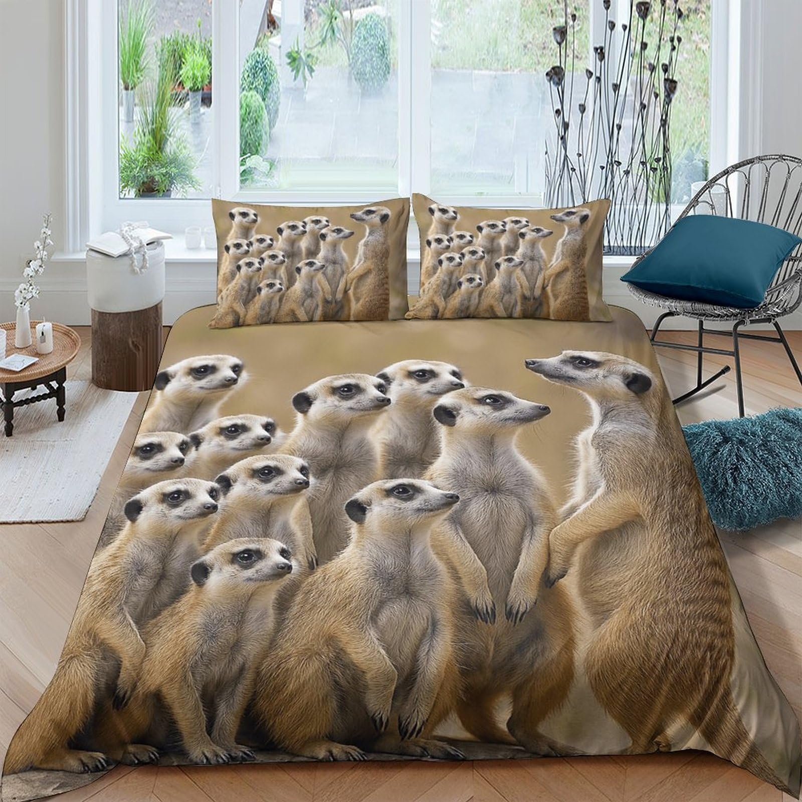 Ctjqhvkz Style-2 3D Printed Meerkat Group Fitted Sheet Microfiber Soft Anti-Slip Animal Pattern Bed Sheet For Bedroom Decor Single（135X200cm）
