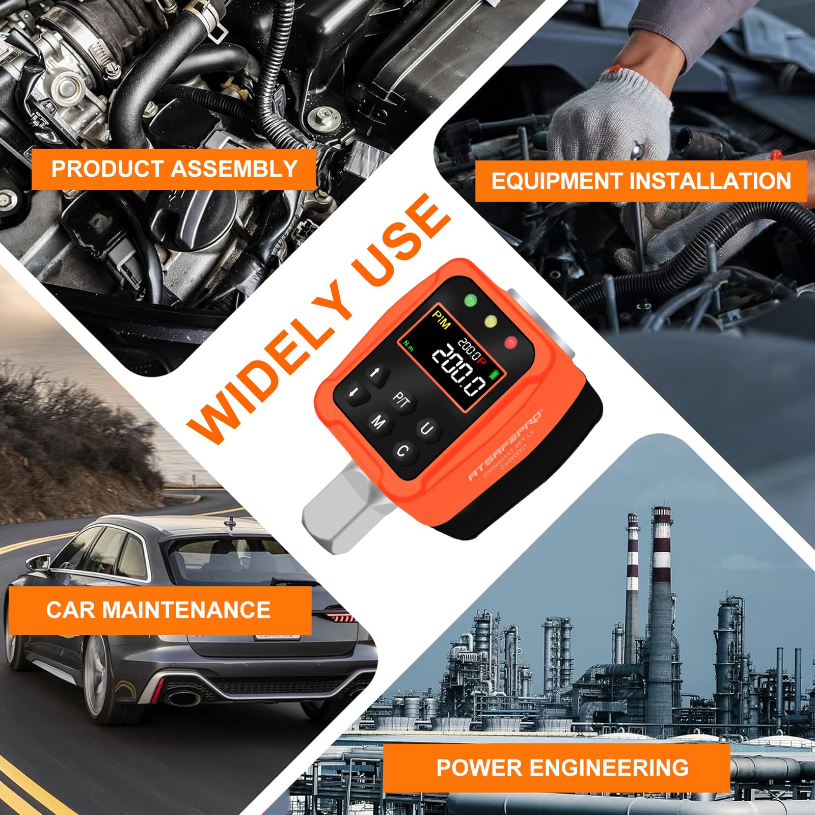 ATsafepro Adattatore Chiave Dinamometrica Digitale 1/2", 10-200 Nm Chiave Dinamometrica ±1% di Precisione con Schermo LCD a Colori e Buzzer, Adattatori 1/4" e 3/8" per Automobile, Motocicletta, Bicicl