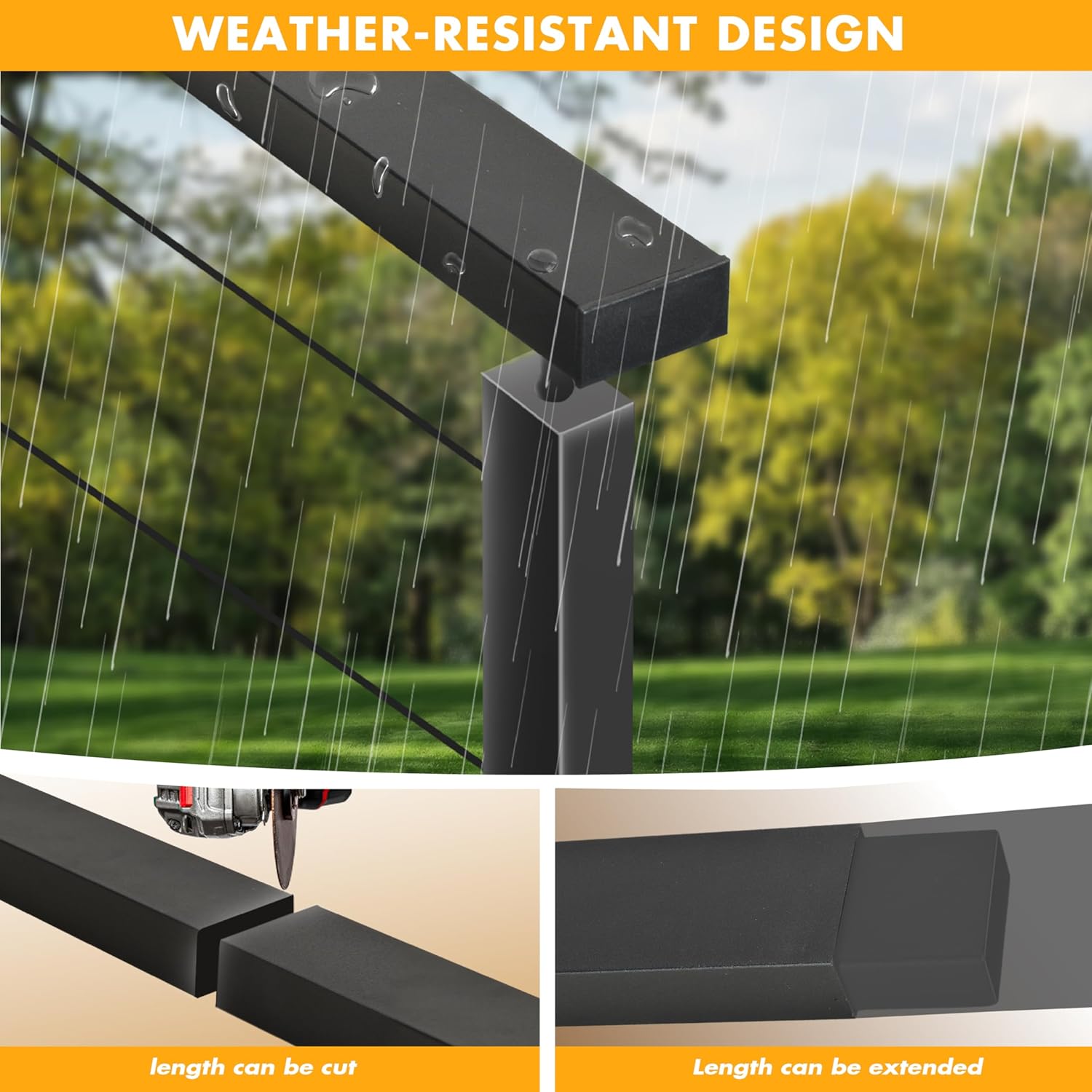 1 Pack 6F6 Length Stainless Steel 304 Adjustable Cable Rectangular Handrail for Cable Railing System, Top Rail Deck Stair Indoor Outdoor (Black)