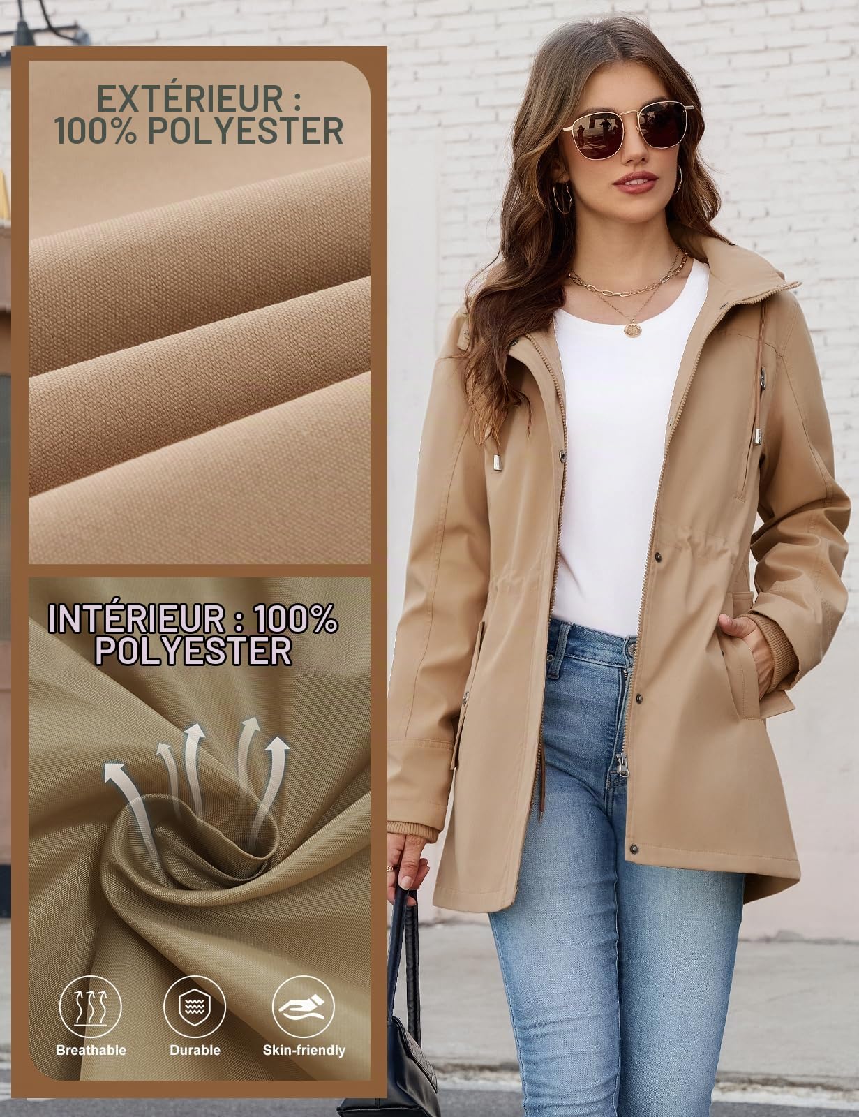 CMTOP Veste Femme mi Saison Léger Décontracté Blouson Fermeture éClair Veste Chic et Élégante, Hydrofuge Jacket à Manches Longues Parka avec Multi Poches Pour Printemps Automne Été