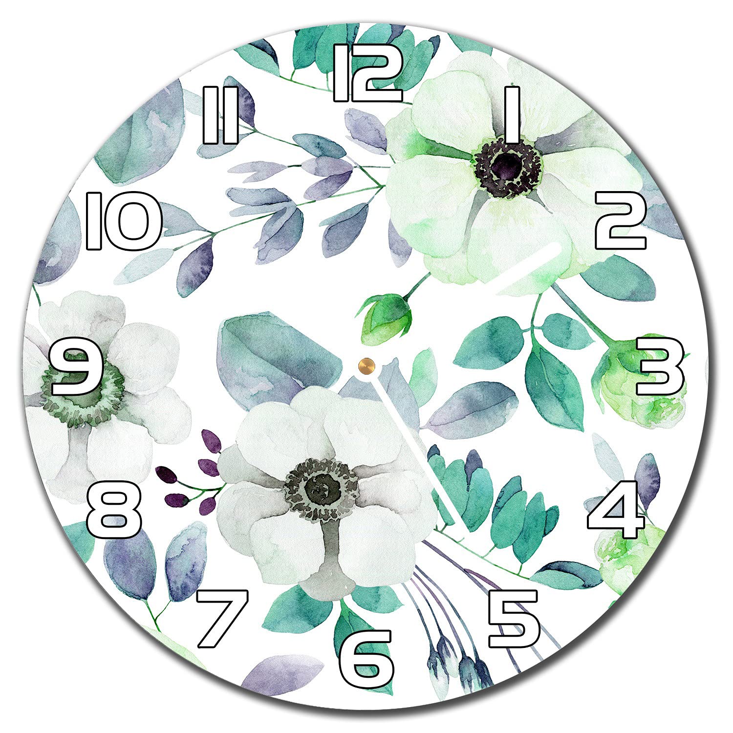 Horloge en verre Fleurs 30 cm cadran moderne avec aiguilles blanches