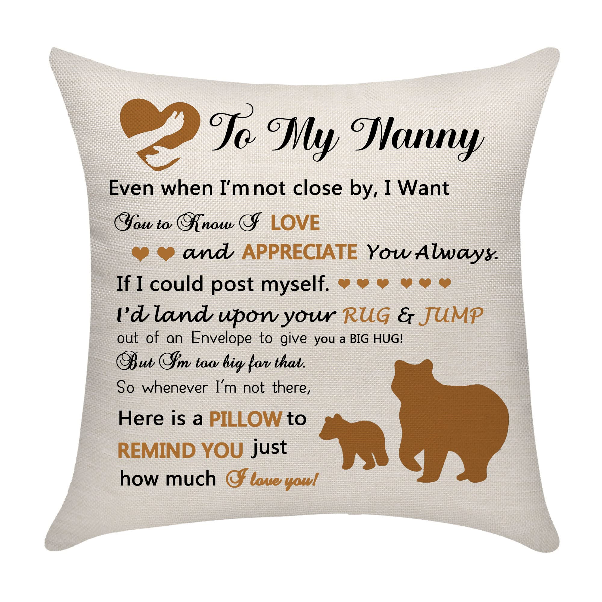 IVELECT Nanny Gifts from Granddaughter Grandson Nanny Grandma Grandmother Thow Pillow Cover Cushion Case Cushion Cover Birthday Gifts (nanny)