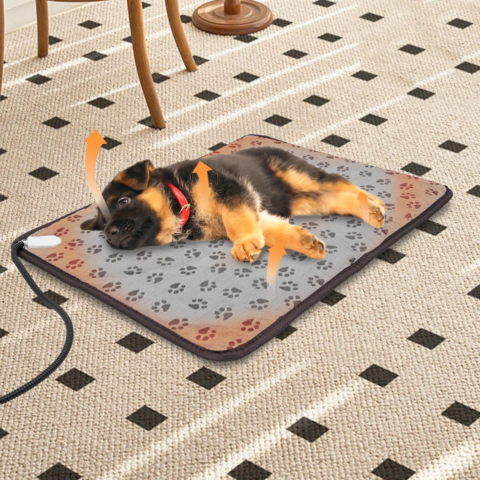 Haustier-Heizkissen 70 * 40cm groß Haustier-Wärmematte einstellbare Temperaturen für Hunde und Katzen Pet Heizmatte mit einen Heizmatte Überhitzungsschutz (Fußabdrücke)