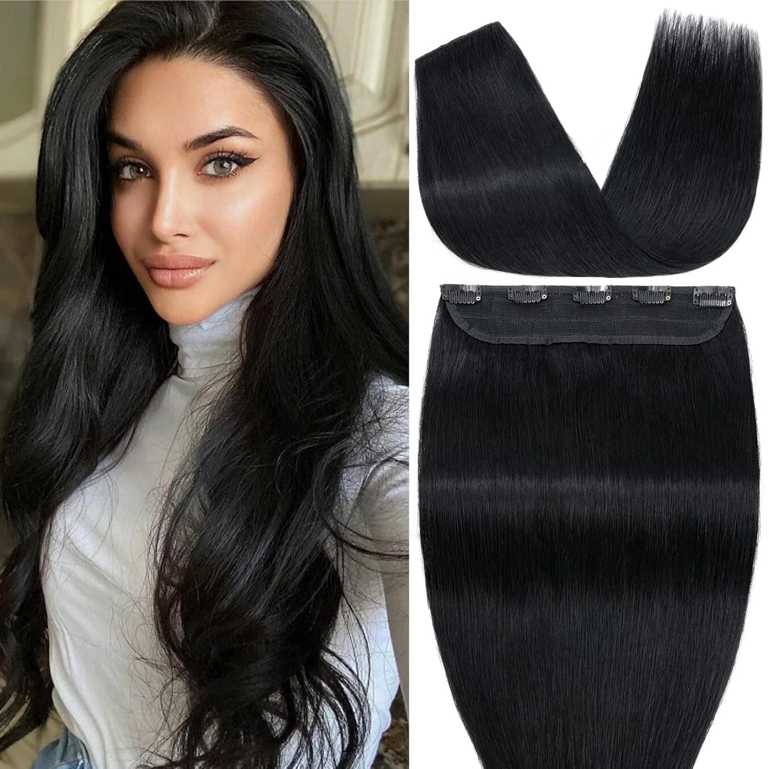 Snoilite One Piece Clip in Hair Extensions Real Human