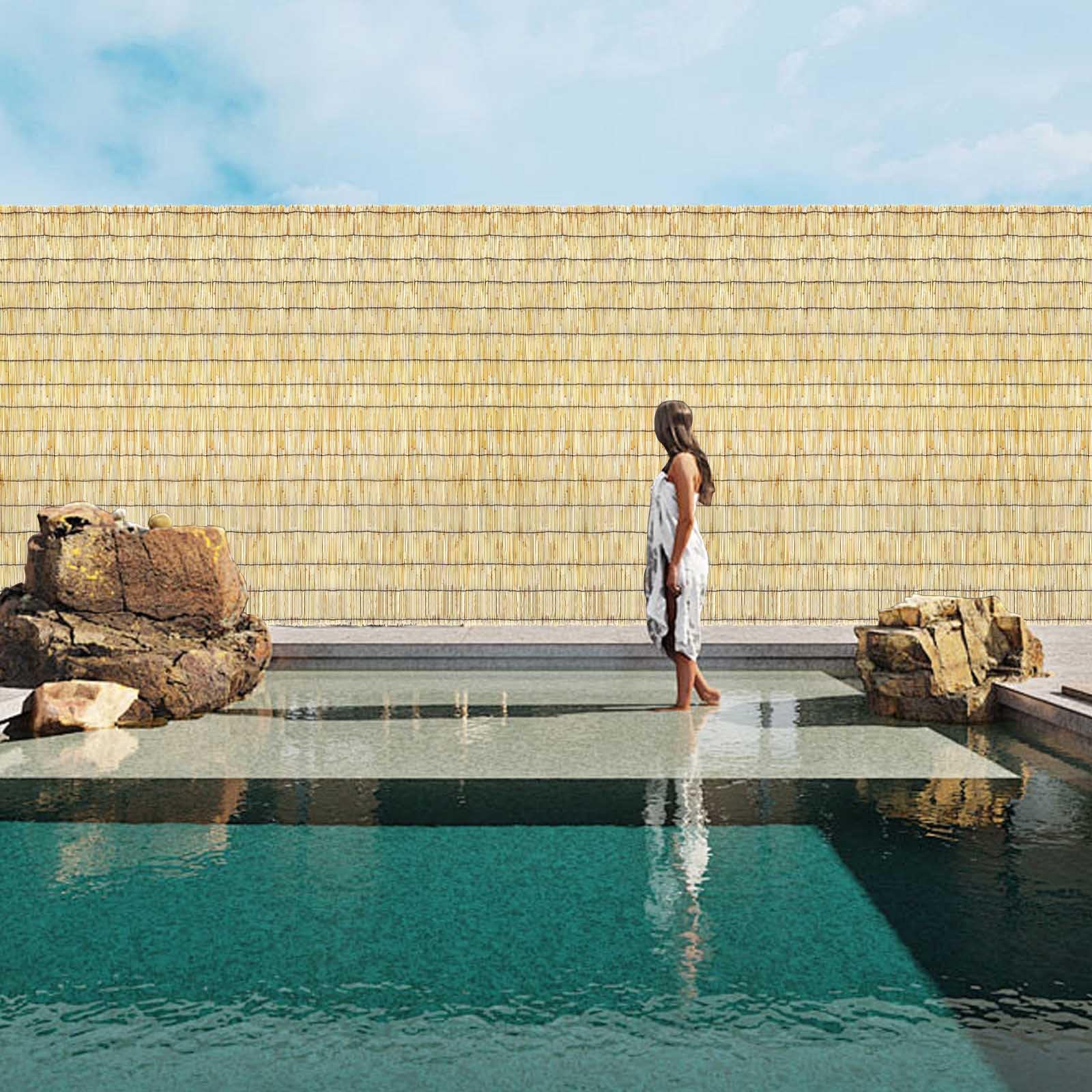 Rollo de valla de bambú para borde de jardín, estilo tropical, para balcón, patio trasero, patio, aislamiento térmico, línea negra natural, decoración respetuosa con el medio ambiente