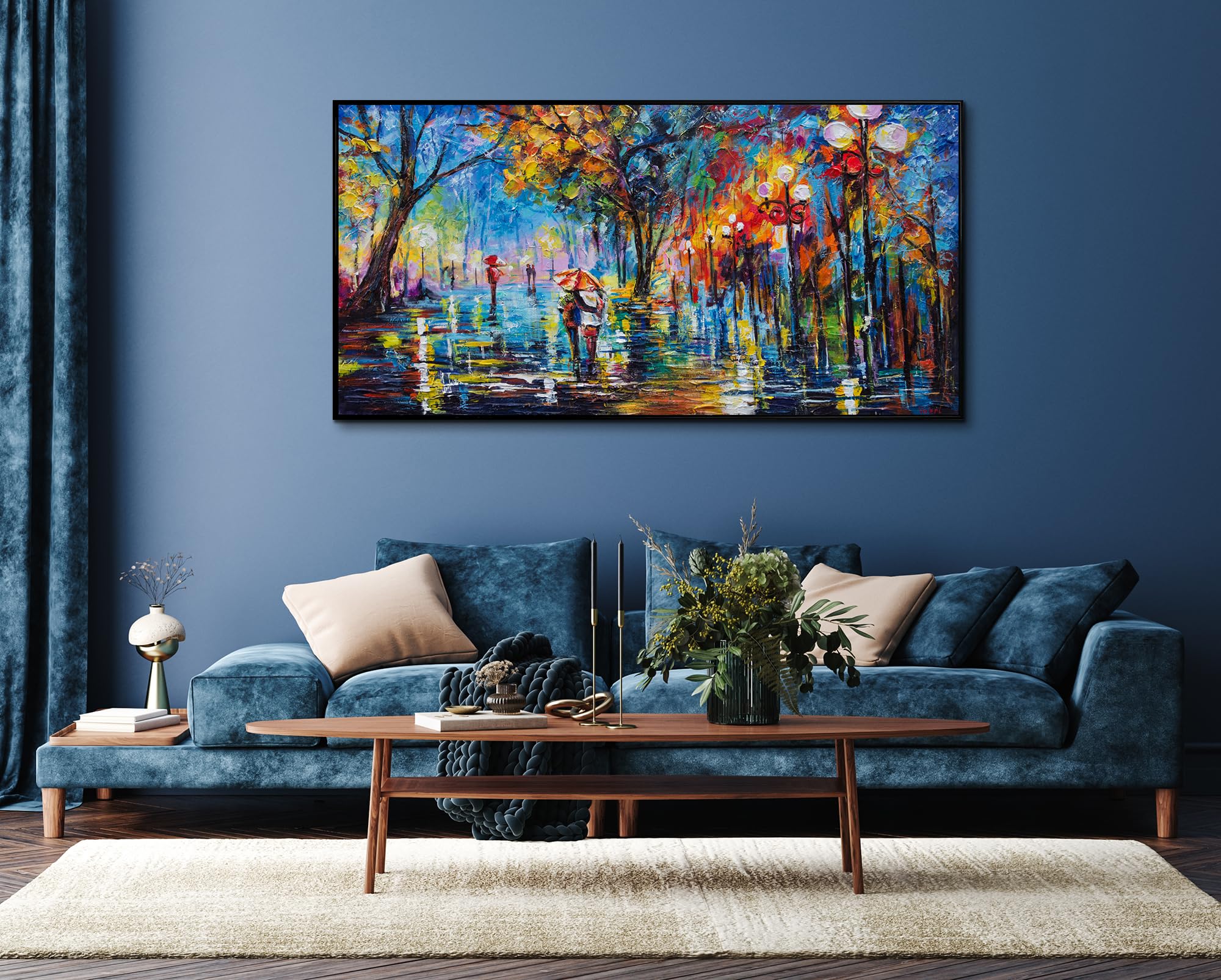 Acryl Gemälde auf Leinwand Herbstliche Allee handgemalt Wandbilder 200x100 cm gerahmt mit Rahmen