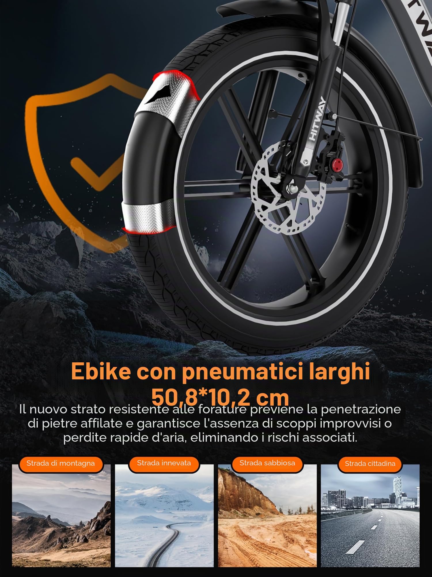 HITWAY BK6SPRO Bicicletta elettrica pieghevole All-Terrain con pneumatici Fat da 20 pollici, 48 V, 18 Ah, batteria da 250 W, motore da 250 km/h, cambio a 7 marce e circuito elettrico a 3 livelli, 60