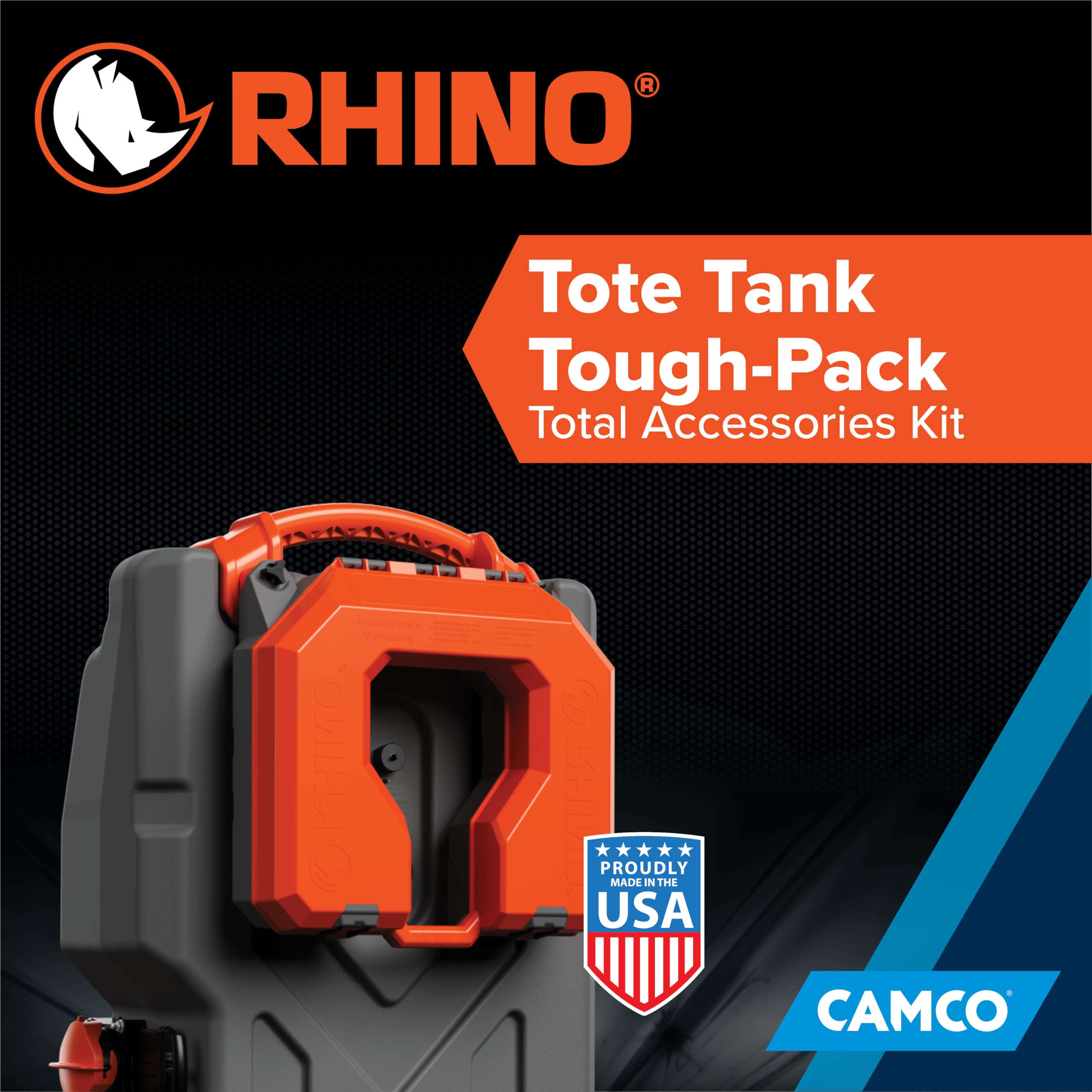 Camco Rhino 39023 - Serbatoio di Grandi Dimensioni, Accessorio Essenziale per Camper per Una Gestione efficiente dei rifiuti, Kit Compatto da 7 Pezzi, Include Tubo per fognatura e Custodia per Camper