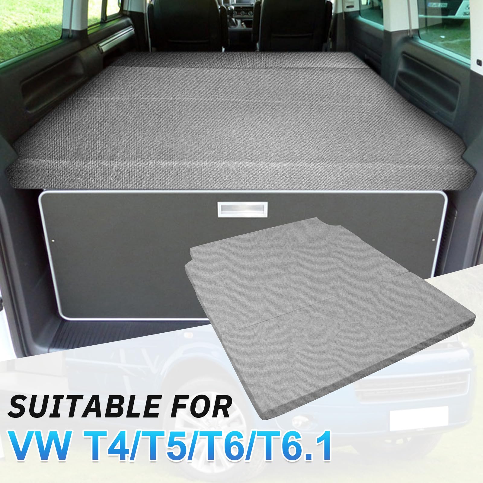 Colchón para VW T4 T5 T6 T6.1 Multivan California Beach Caravelle Transporter, gris Colchón plegable desplegable 185x148x8cm