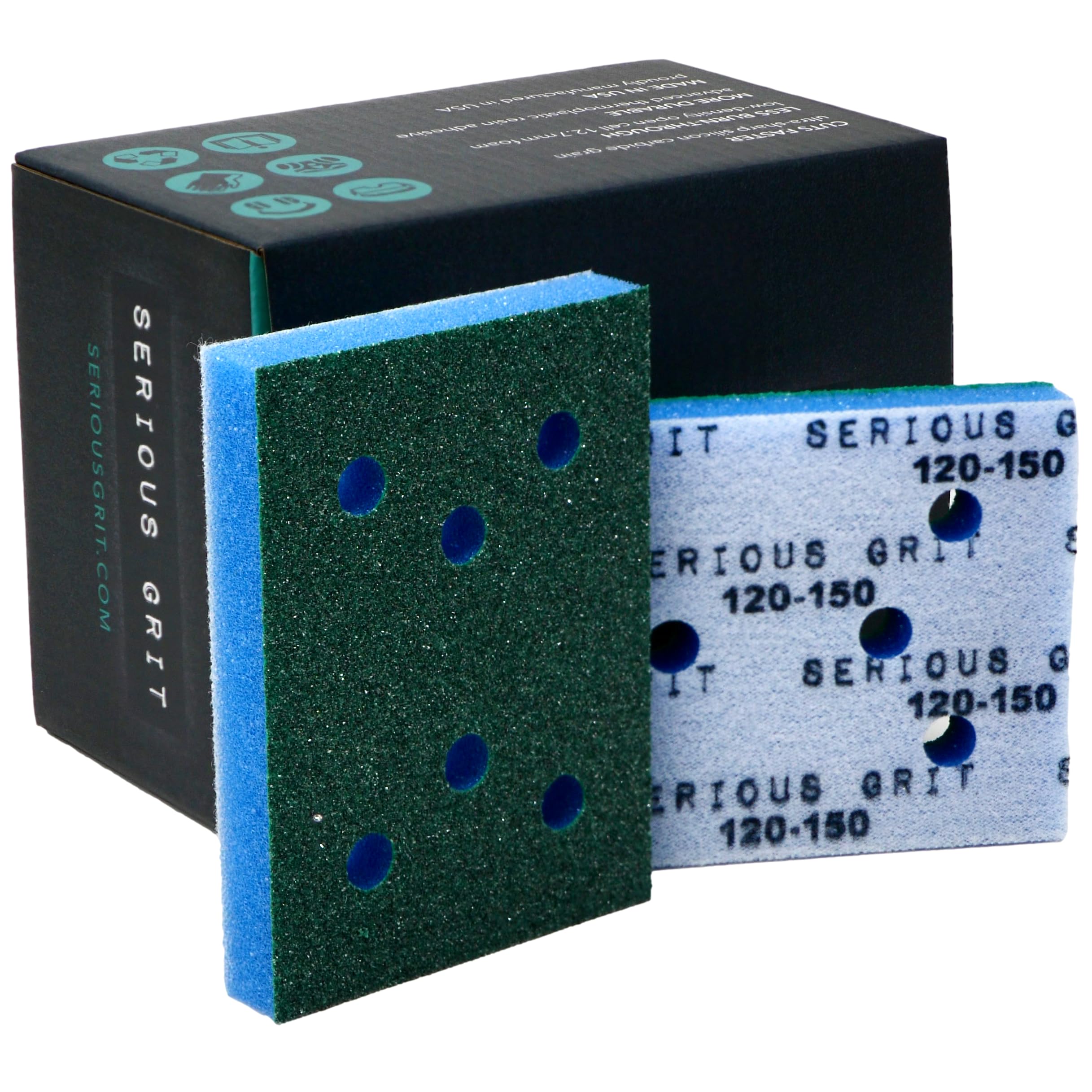 Serious Grit - 3x4 1/2" Foam Sanding Pads - 120-150 Grit Finish - 10 Pack