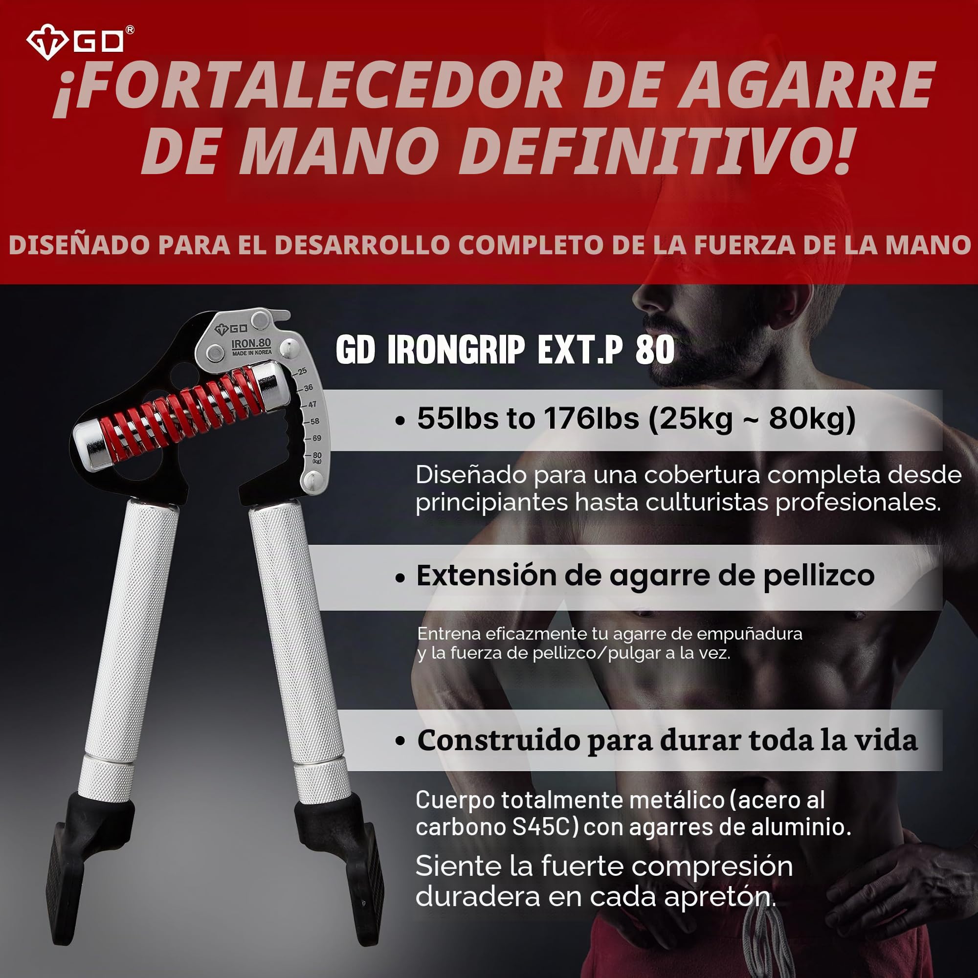 GD IRON GRIP - Juego de empuñaduras (entrenador de agarre de escalada en roca) Entrenador de fuerza de agarre ajustable, fortalecedor de agarre de mano, fortalecedor de muñeca para entrenamiento de