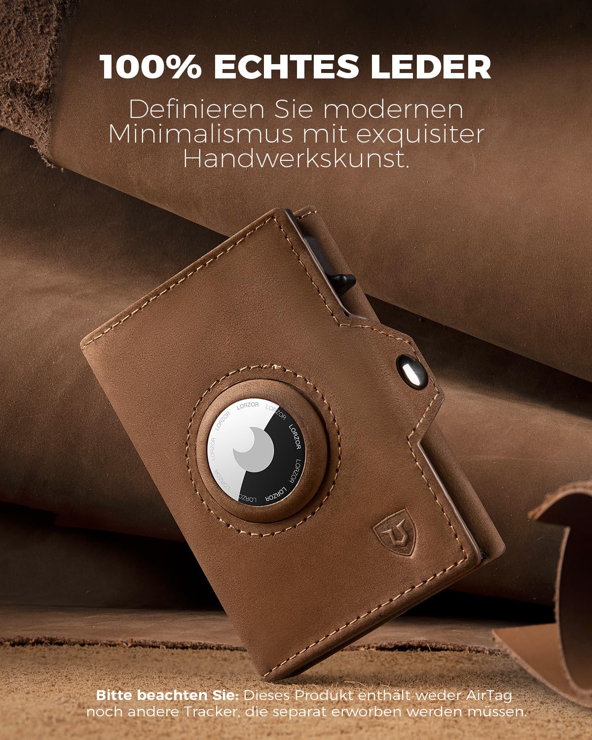 LORZOR® Airtag Wallet, Slim Wallet mit Münzfach, Portmonee Herren aus echtem Leder, RFID Blocker Portemonnaie, kartenetui Herren Platz für 10 Karten, Geldbeutel für Männer