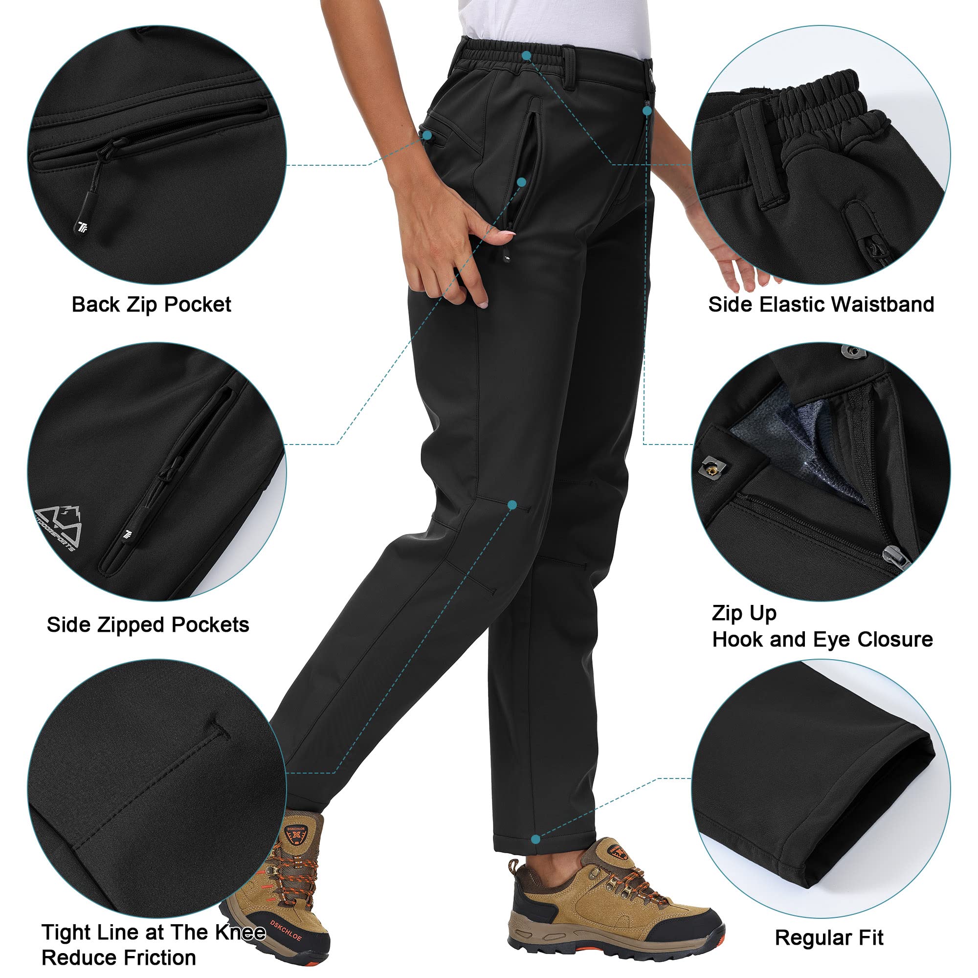 Rdruko Wasserdichte Softshellhose für Damen, Thermo-Fleece, gefüttert, elastische Taille, lässig, Winter, warme Hose für Outdoor, Camping, Wandern, Wandern, Skifahren