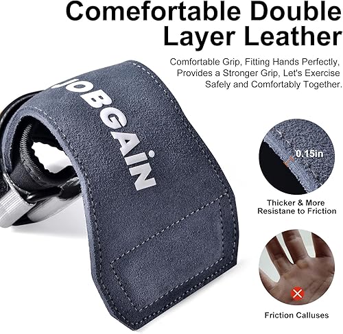 Miniatura 3 de Correa de muñeca de levantamiento de pesas, correa de muñeca de cuero de doble capa para peso muerto y levantamiento de pesas, ganchos de