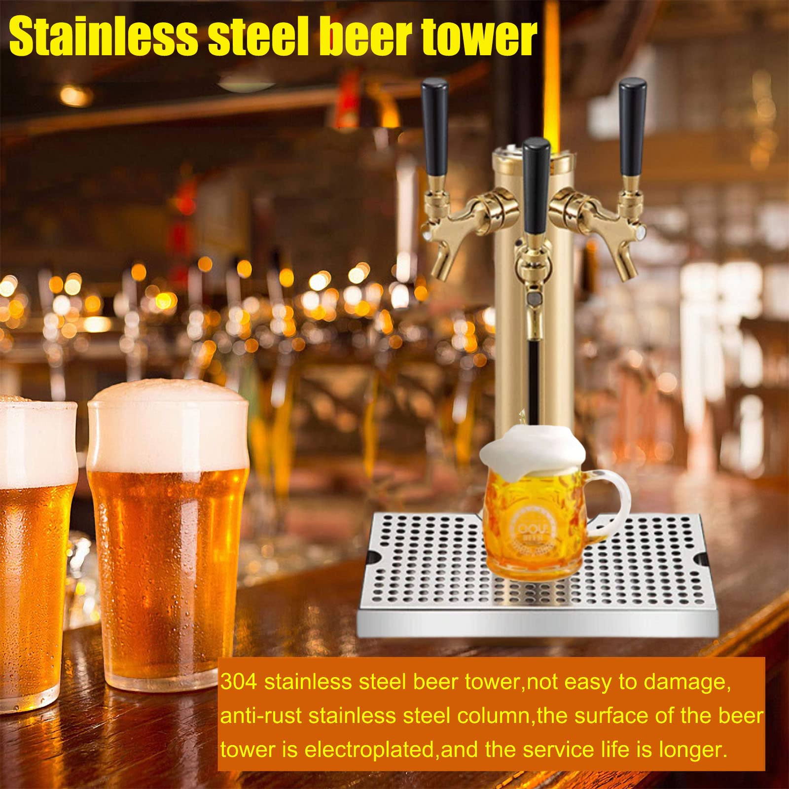 Torre Kegerator per birra, in acciaio inossidabile, design resistente a tre rubinetti, per gli appassionati di birra casalinga