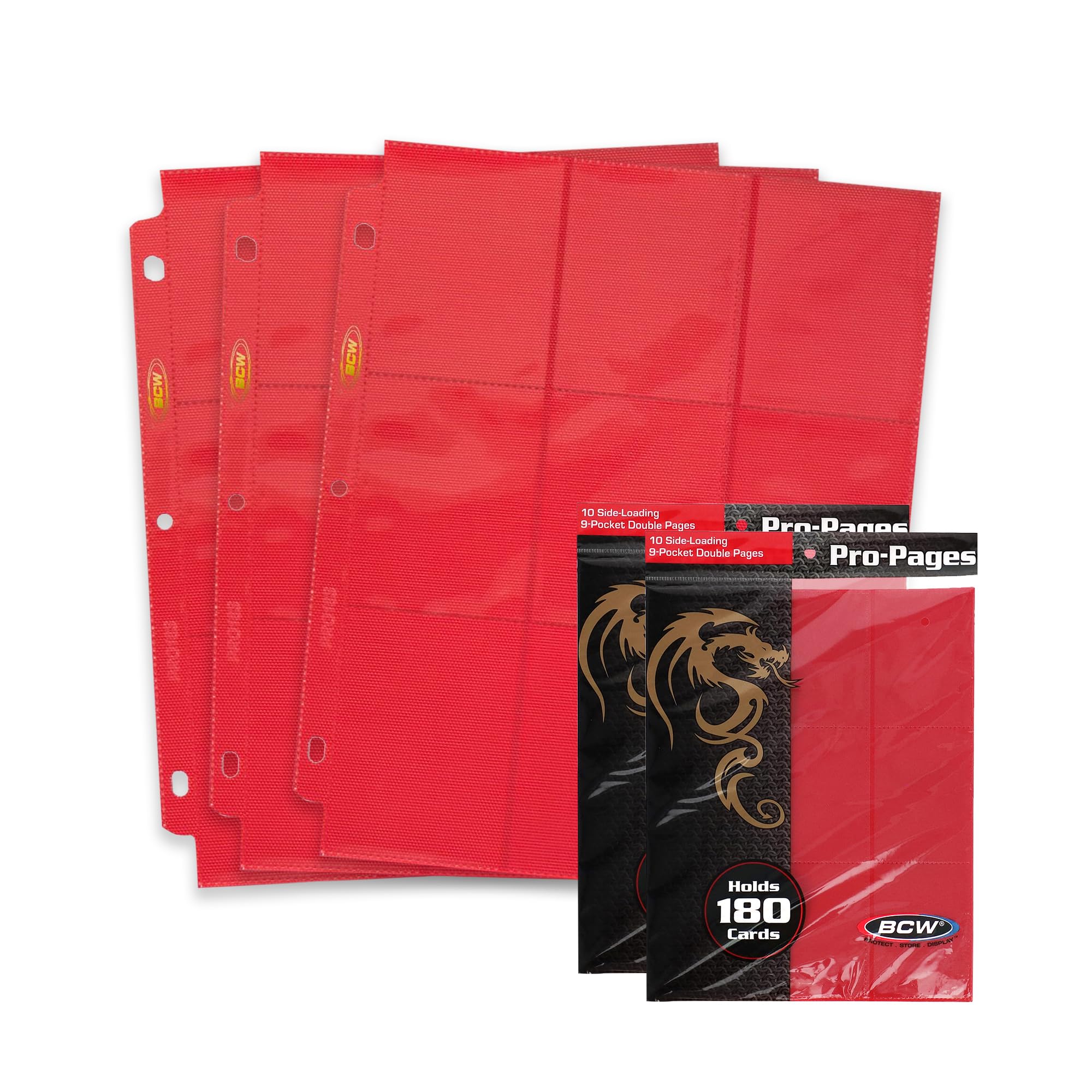 BCW Double-Sided 9-Pocket Pages Holder - 20 Red Pages | Trading Card Binder Sheets | Secure Side Loading | Ideal Card Storage and Display Solution