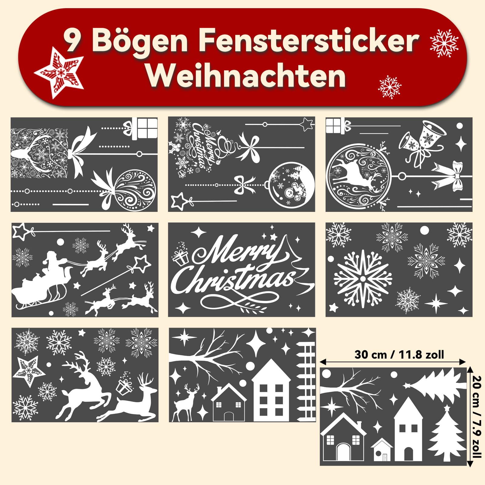 Raamstickers Kerst - Kerstman, rendier & sneeuwvlokken - Kleine variant - Raamdecoratie kerst Kopen? Stickers v.a. 0,49