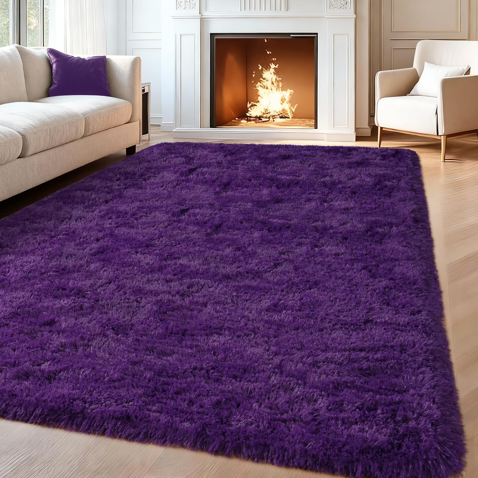 iEvery Purple Rugs for Living Room 140x200 cm - Fluffy Shaggy Area Rug Non Slip for Bedroom, Soft High Pile Modern Floor Carpet for Bedside Lounge Nursery Kids Girls Room โ image 1