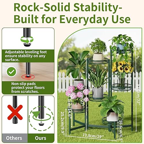 Miniatura 3 de Soporte de plantas de esquina de metal con 7 niveles para interiores y exteriores, estante alto plegable, soporte de maceta de hierro forjado