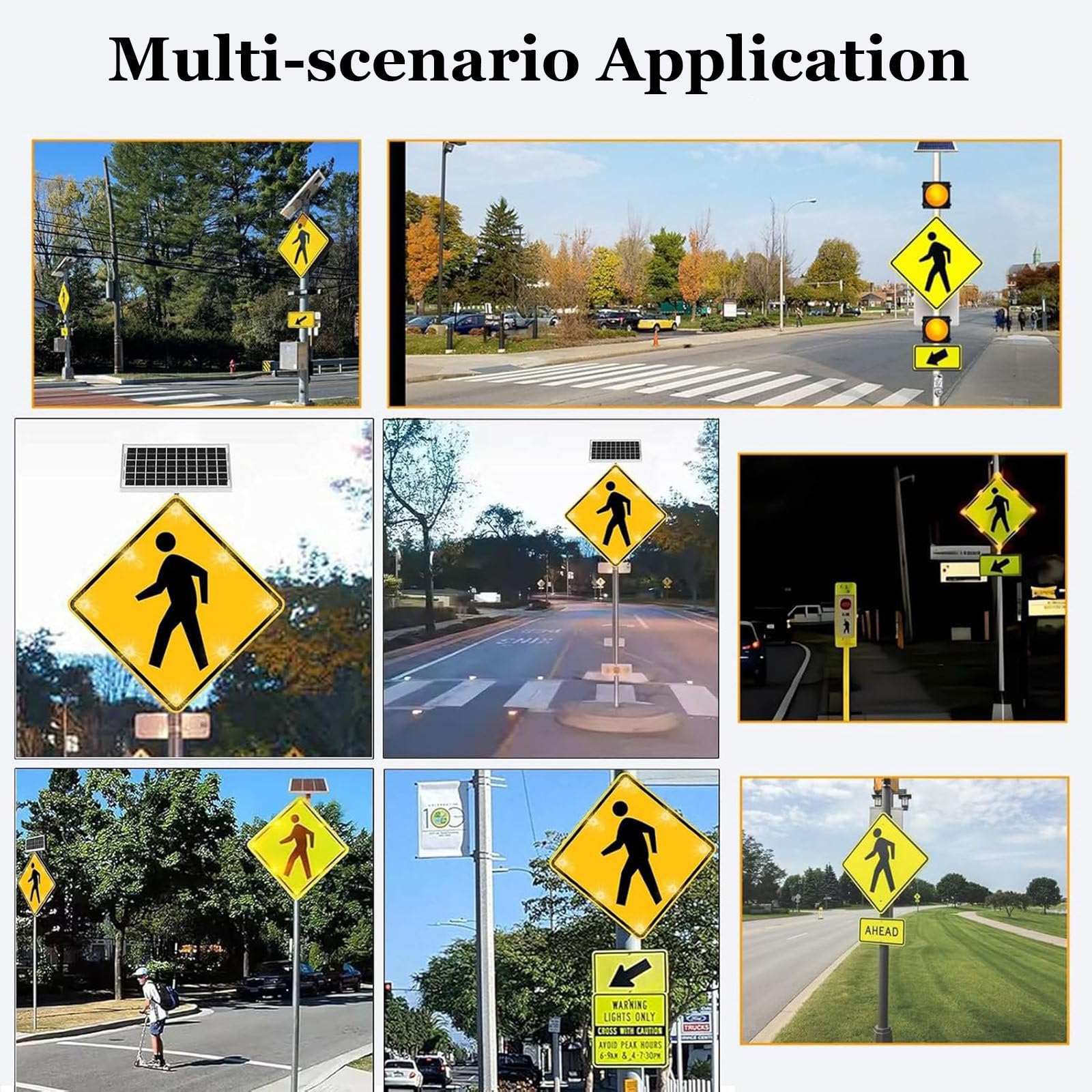 Señal LED solar intermitente para cruce de peatones, señal de advertencia de tráfico vial de aluminio, reflectante de grado de ingeniero, IP65 impermeable, LED de alto brillo para seguridad vial