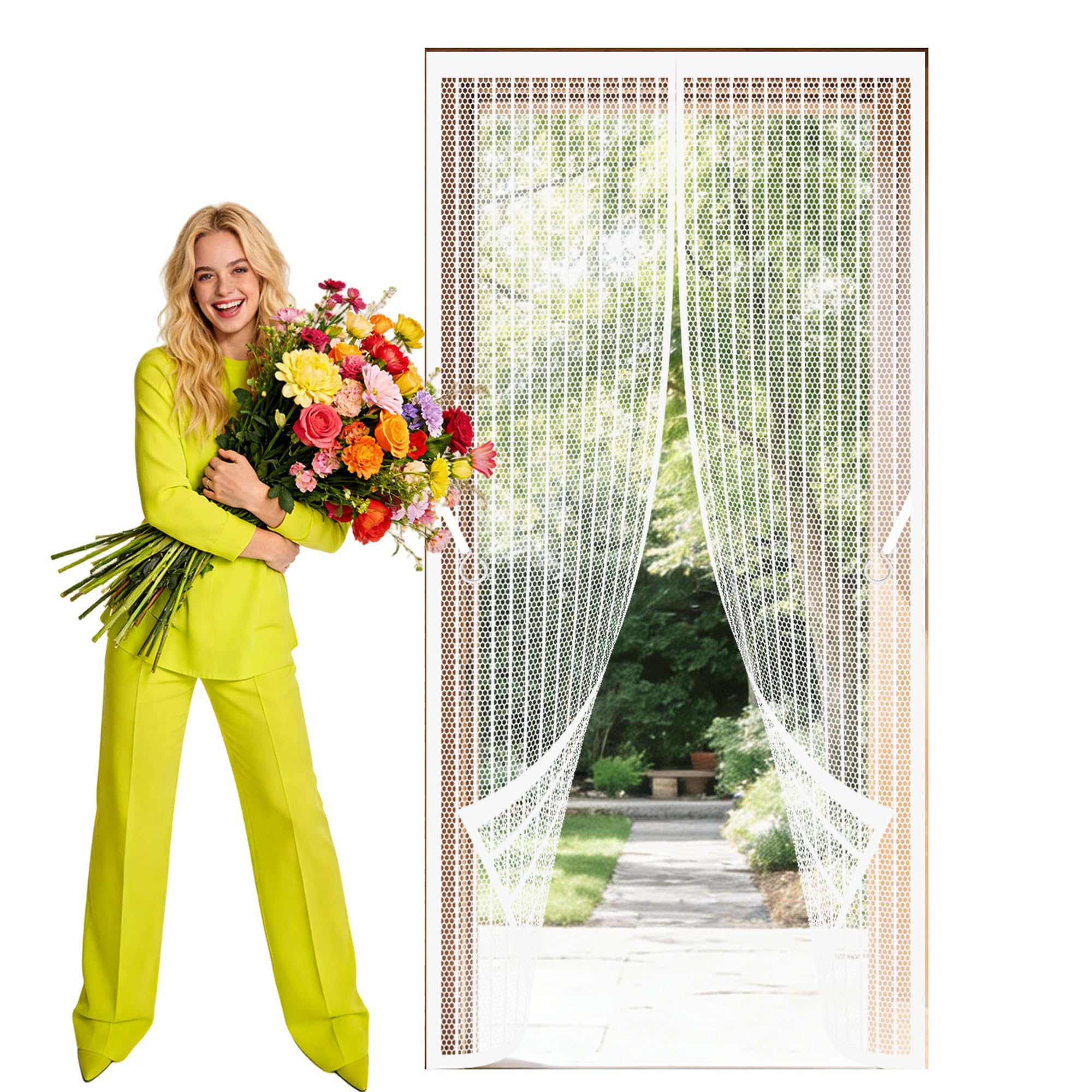 Magnetic Screen Fly Doors 118 x 248 cm Hands Free Closing Fly Insect Screen Shuts Automatically Easy to Install Without Drilling for Living Room, Bedroom, Patio, White