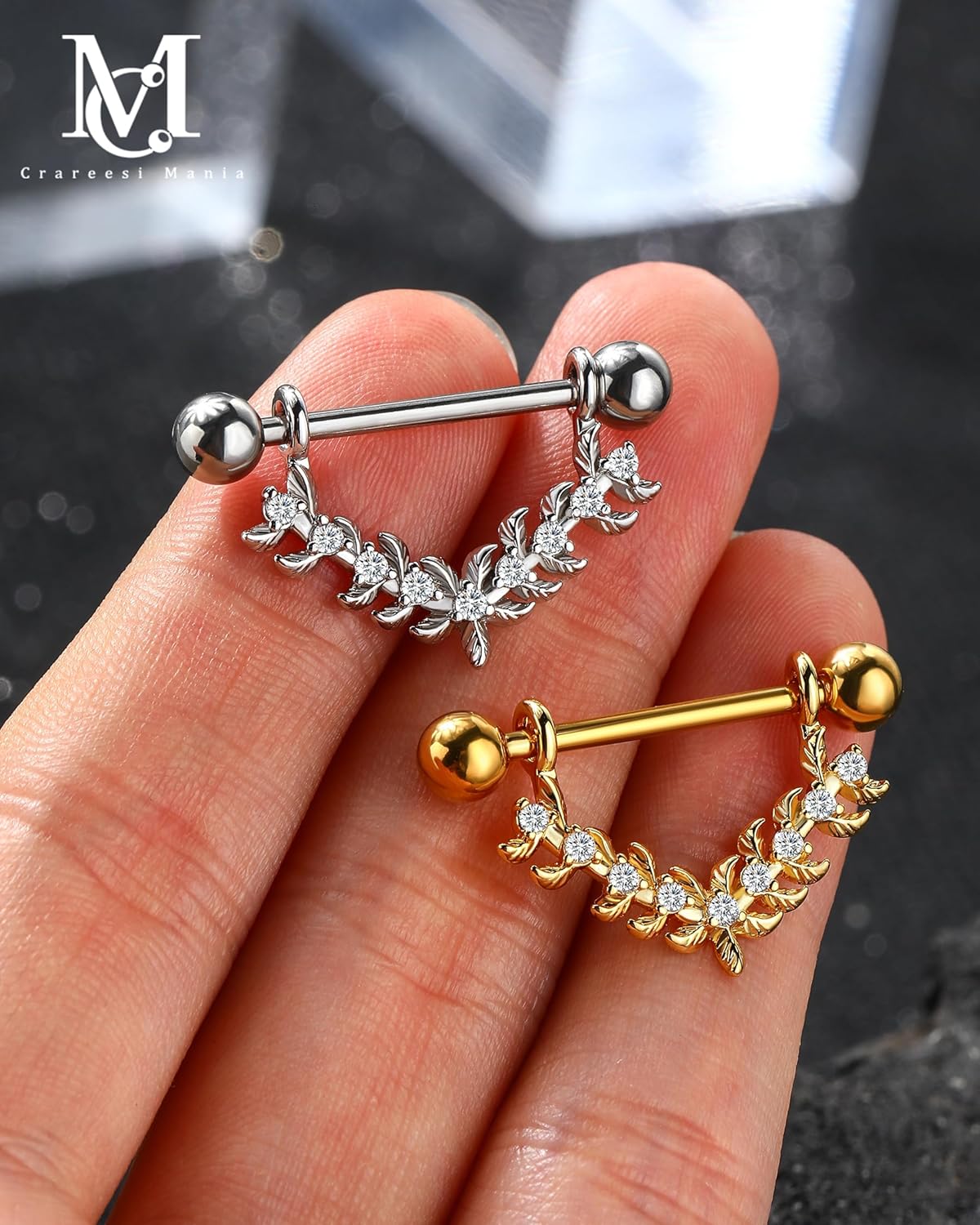 CM Crareesi Mania Nipple Shield Ring 316L Stainless Steel Nipple Piercing Jewelry 14G Flower Nipple Barbell for Women and Men - Image 5