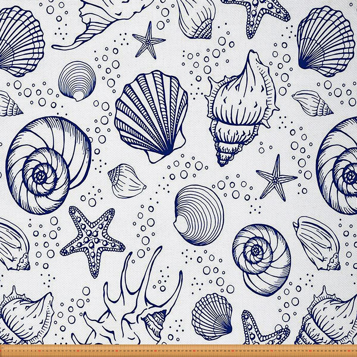 Shell Fabric By The Yard Nautical Upholstery Fabric Ocean Starfish