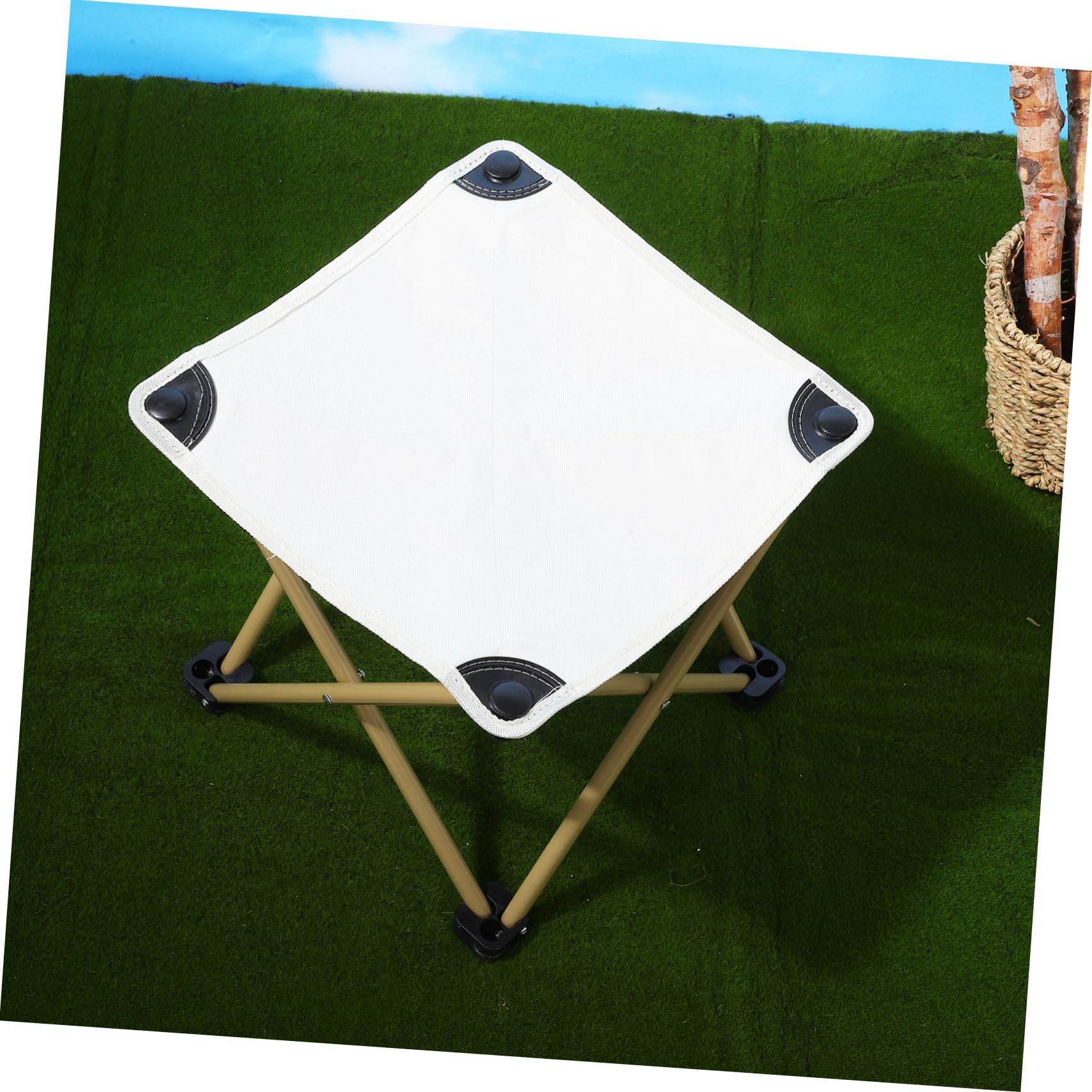 iplusmile Tabouret de Camping Construction Robuste Pliant Portable Beige en Tissu Oxford et Acier au Carbone Léger avec Paquet de Transport pour Pêche et Randonnée