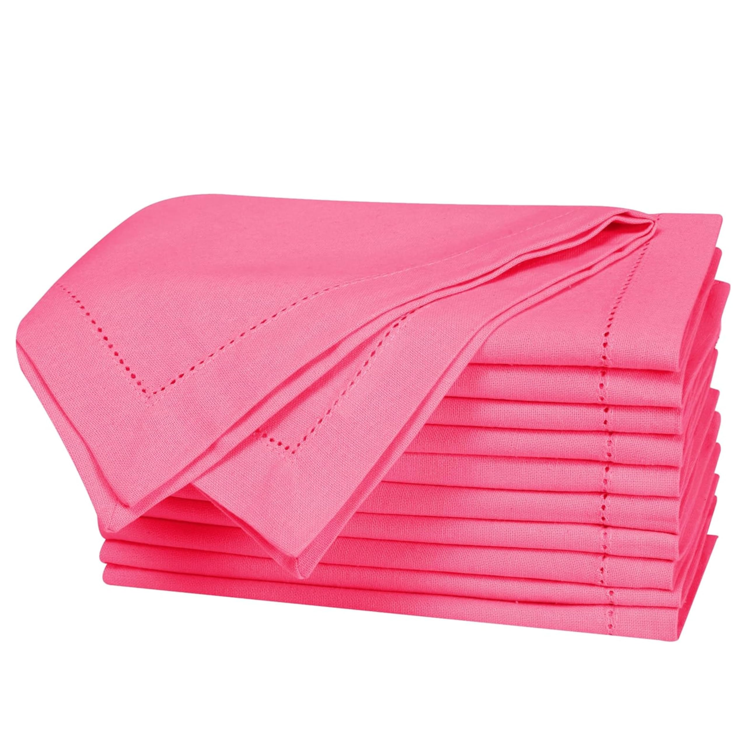 Bedding Craft 100% Cotton Cloth Dinner Napkins Set of 12 – 18x18 Baby Pink Hemstitched – Soft Durable Machine Washable Fabric Napkins for Weddings, Parties & Holidays