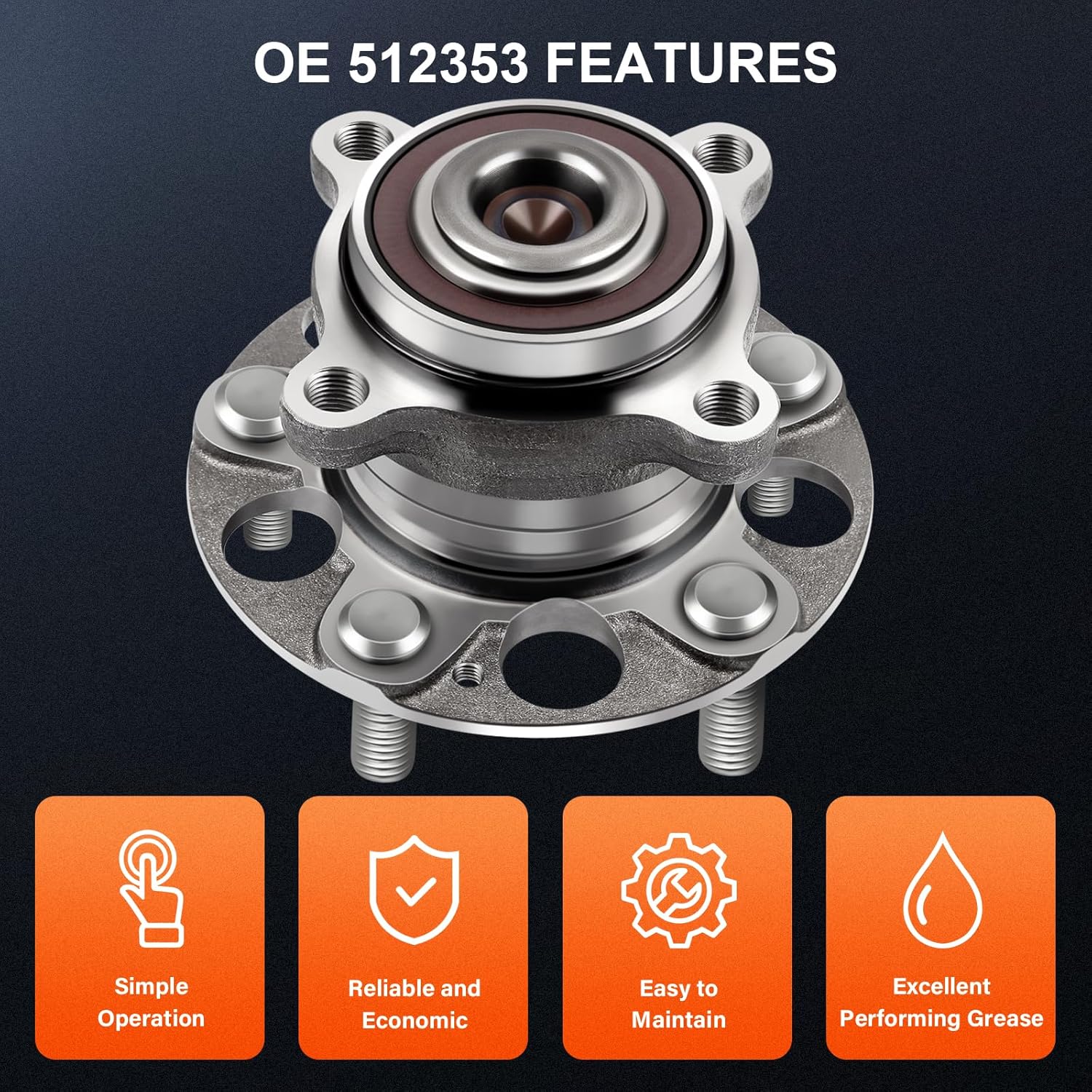 OCPTY New Wheel Hub Bearings Rear 5 LUGS W/ABS fit for 2008-2012 for Honda for Accord, 2009-2013 for Acura Tsx Compatible OE: 512353 (Pack of 2)