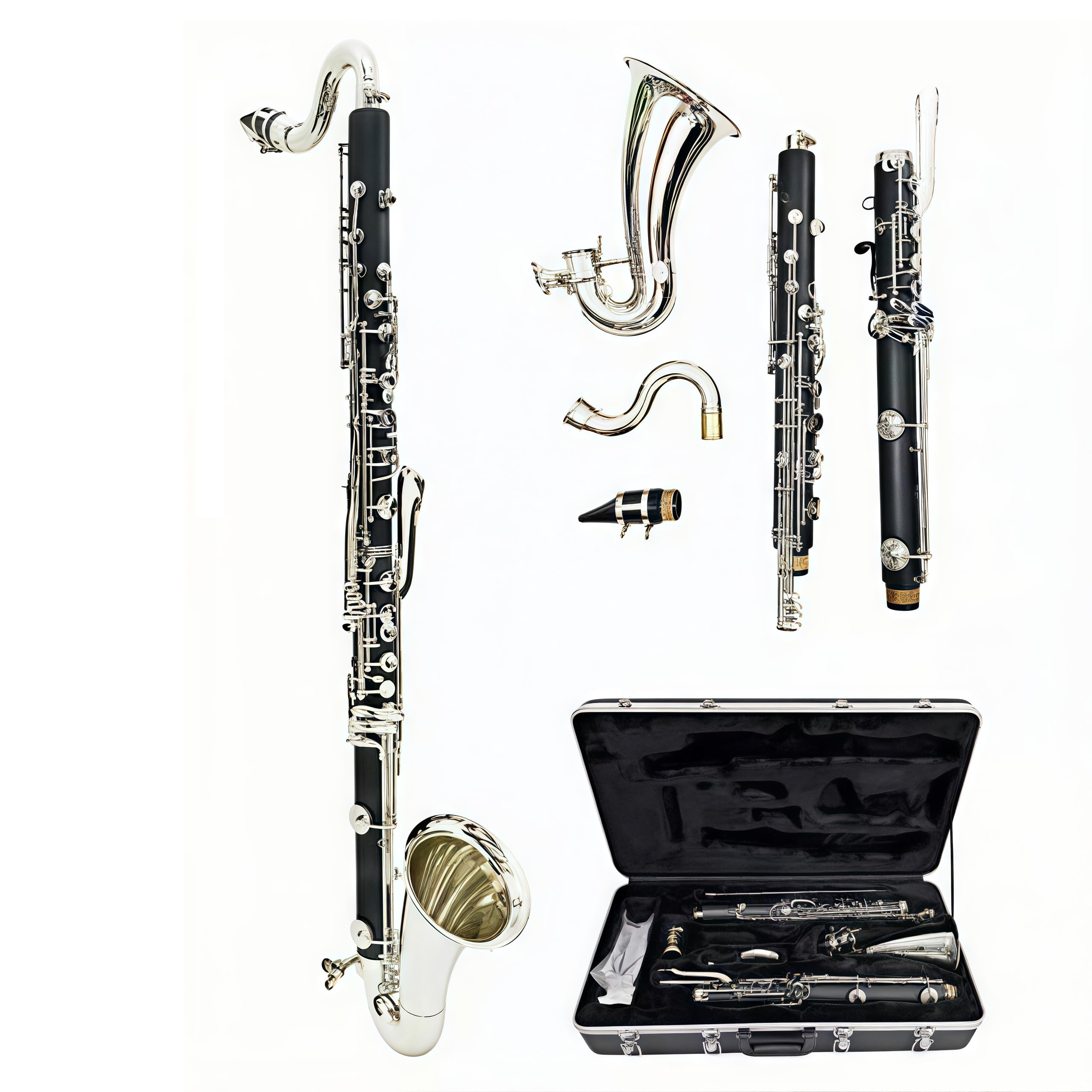 Professional New Silver Plated Keys Bass Clarinet LOW E Bb Tuning Black Tube Clarinet ABS