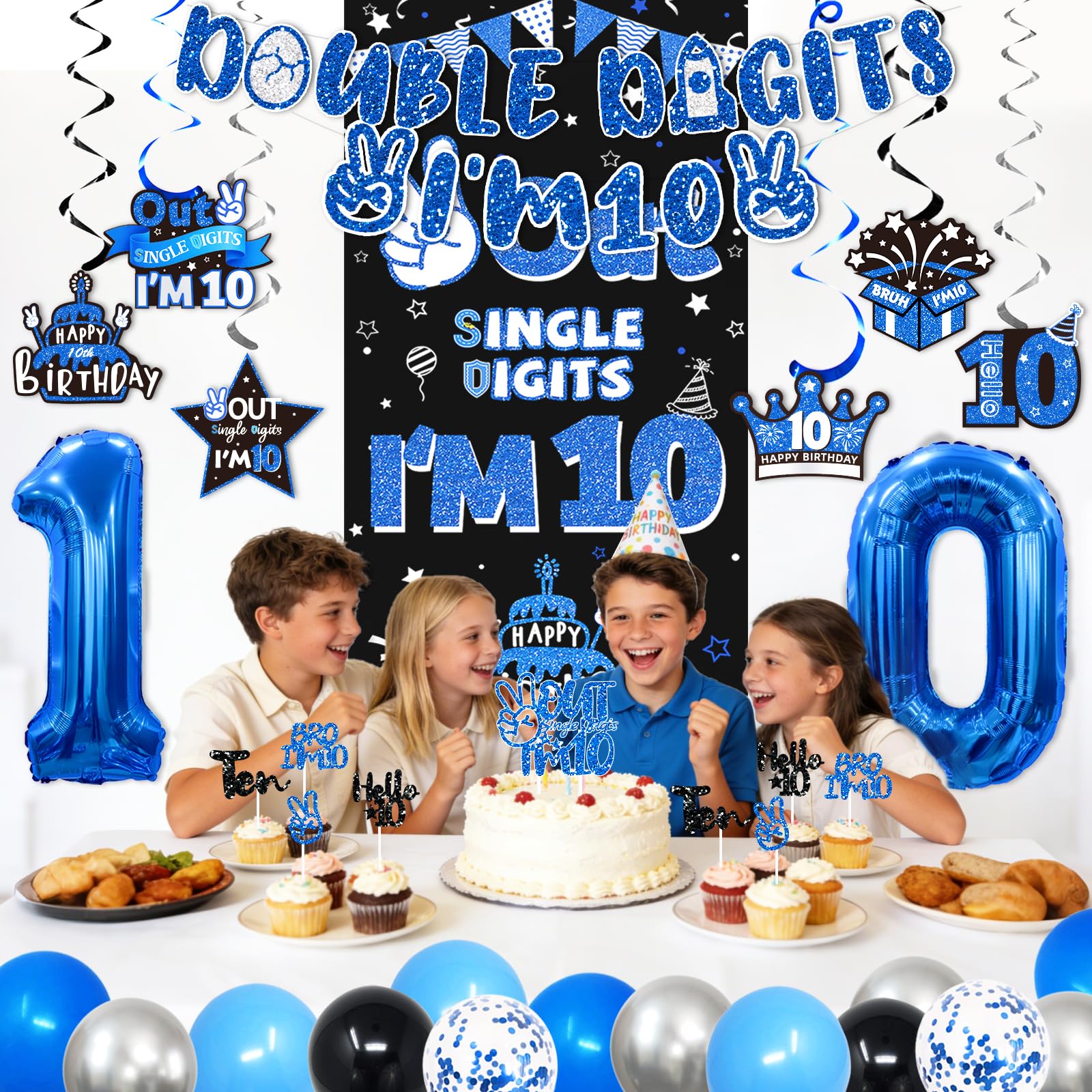 Blue Black Out Single Digits I'm 10 Dekoracje na przyjęcie urodzinowe