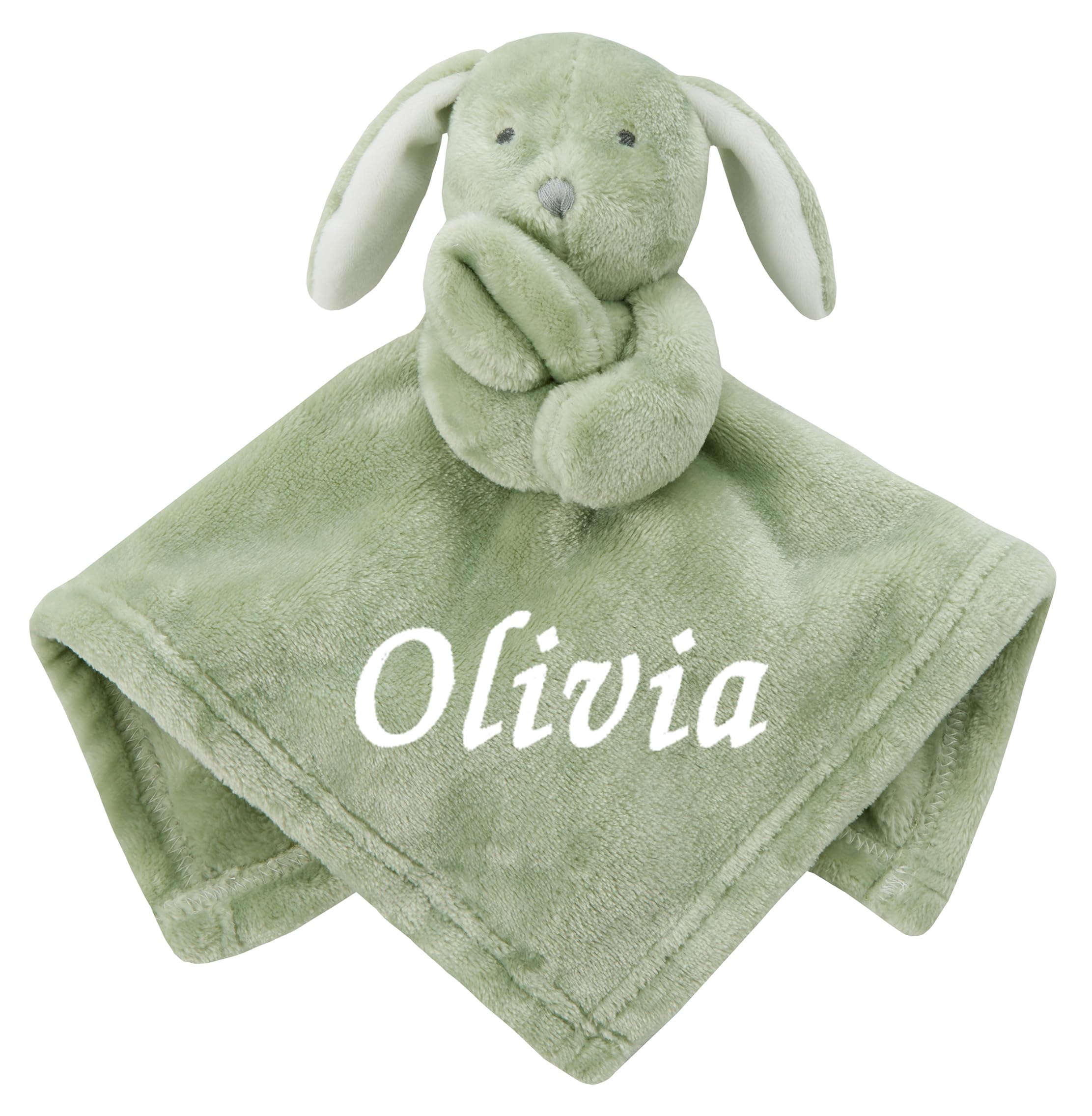 The Baby Box Uk Sage Green Baby Personalised Rabbit Comforter Blanket Soft Snuggly Animal Design (Sage Green)