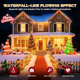 Marchpower Christmas Strip Lights Warm White - 98FT 600LED 9 Modes Chasing Clear Christmas Tree Lights, Waterproof Plug in Xmas Strip Light for Outdoor Indoor House Decor