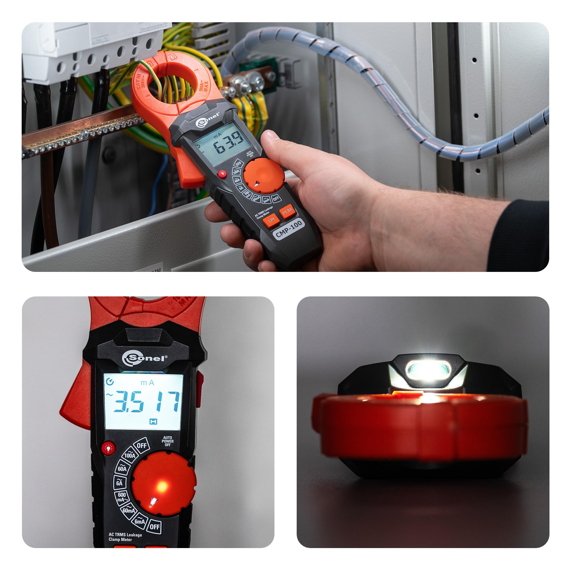 SONEL Digitale Amperometerzange, AC/DC-Strom, AC/DC-Spannung, Low Z, Widerstand, Frequenz, Kapazität – Elektrowerkzeug für präzise Messungen – Multifunktionaler elektrischer Tester (CMP-100)