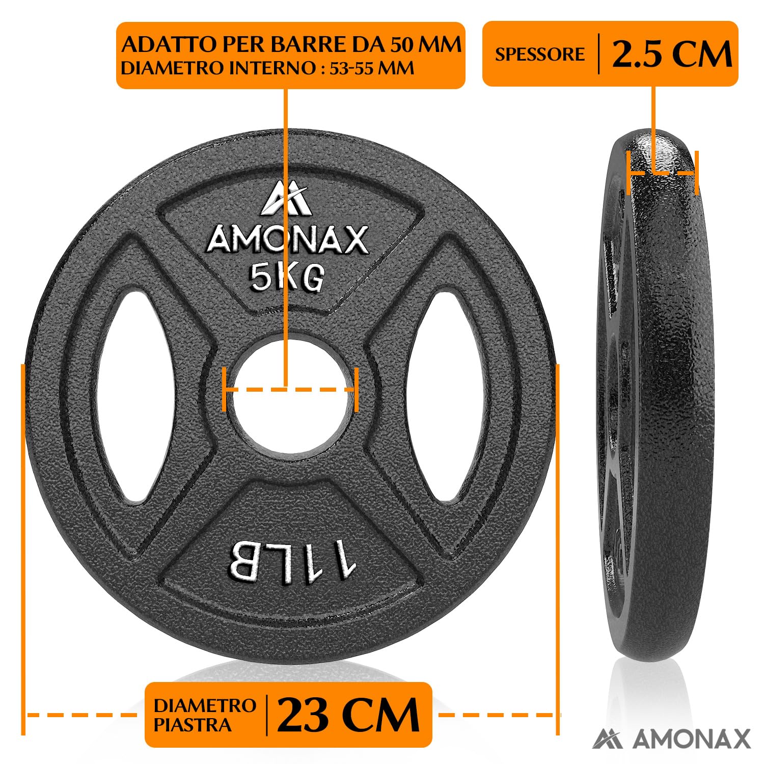 Amonax Set Di Dischi Pesi, Pesi Ghisa Dischi Palestra Da 2,5kg, 5kg, 10kg per Barre Olimpiche Da 25 Mm / 50mm, Pesi per Bilanciere per Sollevamento E Hip Thrust, Dischi per La Tua Palestra Domestica