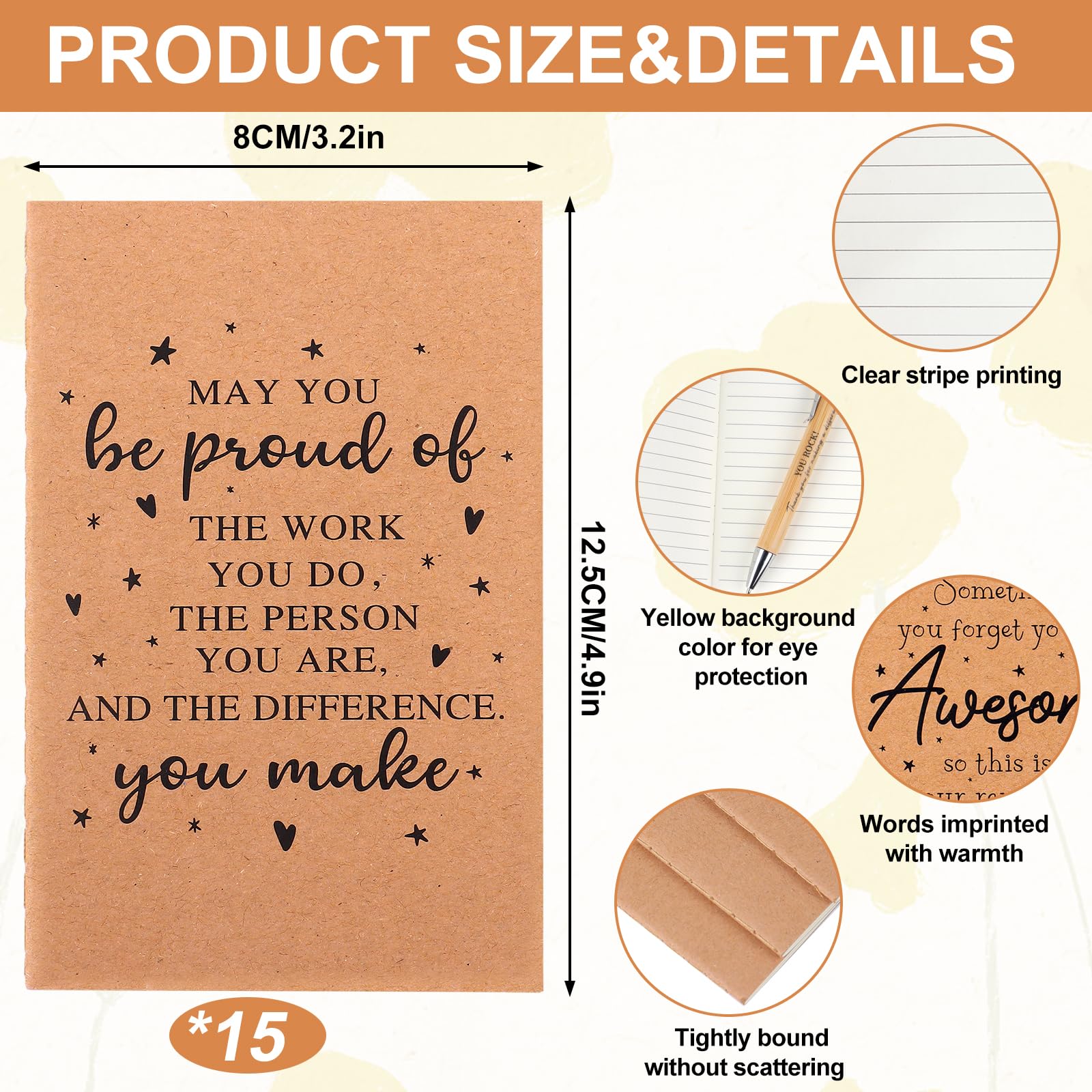 HAOWANWW 45Pcs Inspirational Employee Appreciation Gifts Bulk Thank You Notebooks Thanks You Ballpoint Pens Wooden Inspirational Keyring Thank You Gifts for Friends Colleagues Teacher Women Men - Image 2