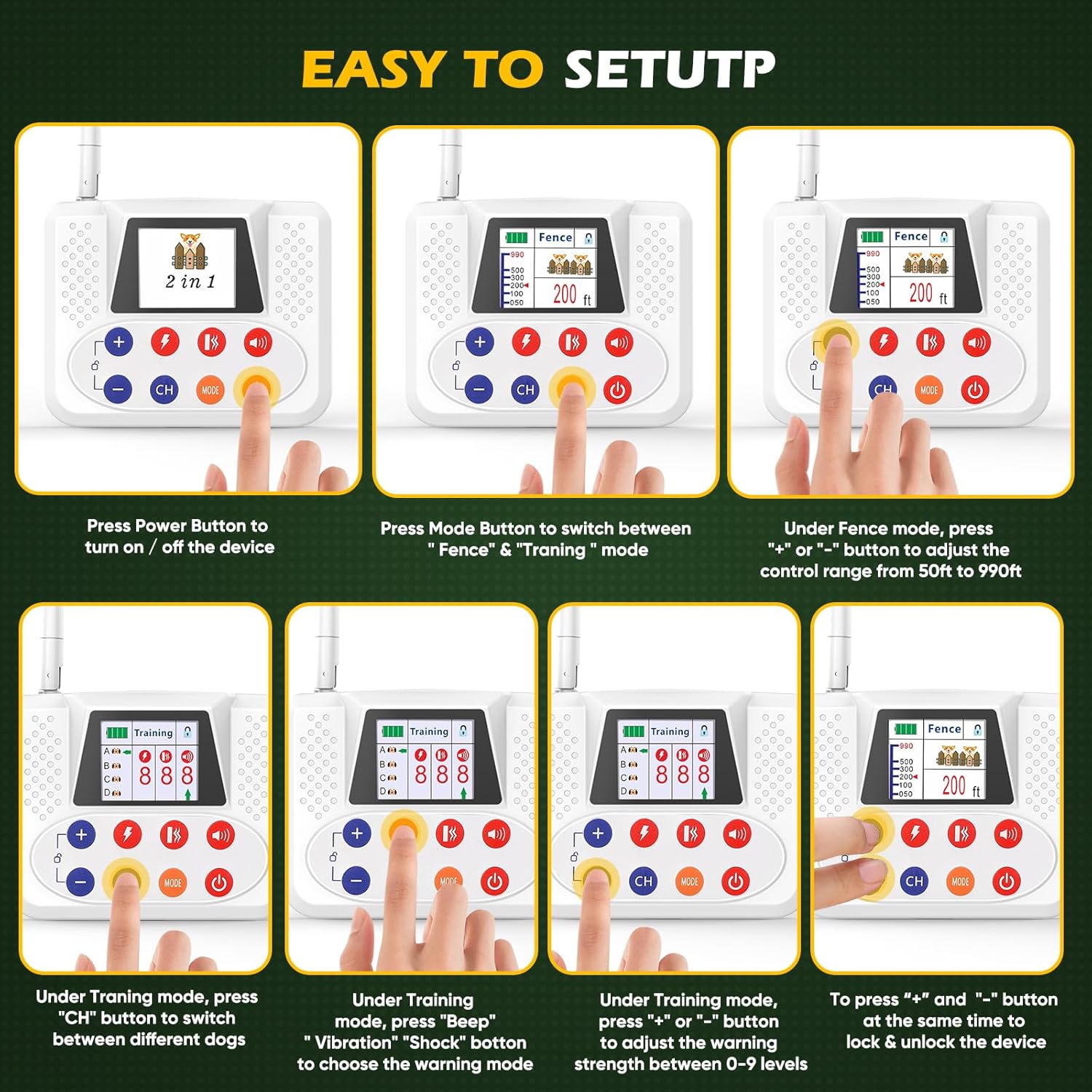 Wireless Fence for Dogs, Electric Dog Fence with Training collar, Portable Dog Containment System With LCD Screen, Accurate 2.4G Signal, 100% Safe Adjustabl for Medium Large Small Dogs (For 2 Dogs)