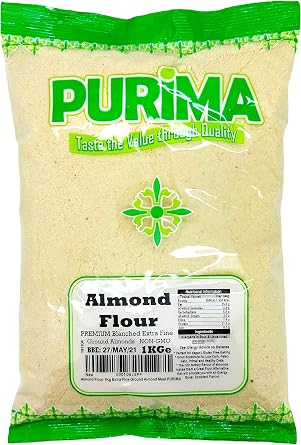 Almond Flour 1KG   Extra Fine - Finely Ground Almonds 1 KG Meal Premium Natural Blanched Powder Low Carb Gluten Free Baking Primal Keto Bread Paleo Diets Vegan PURIMA - Bulk Packaging