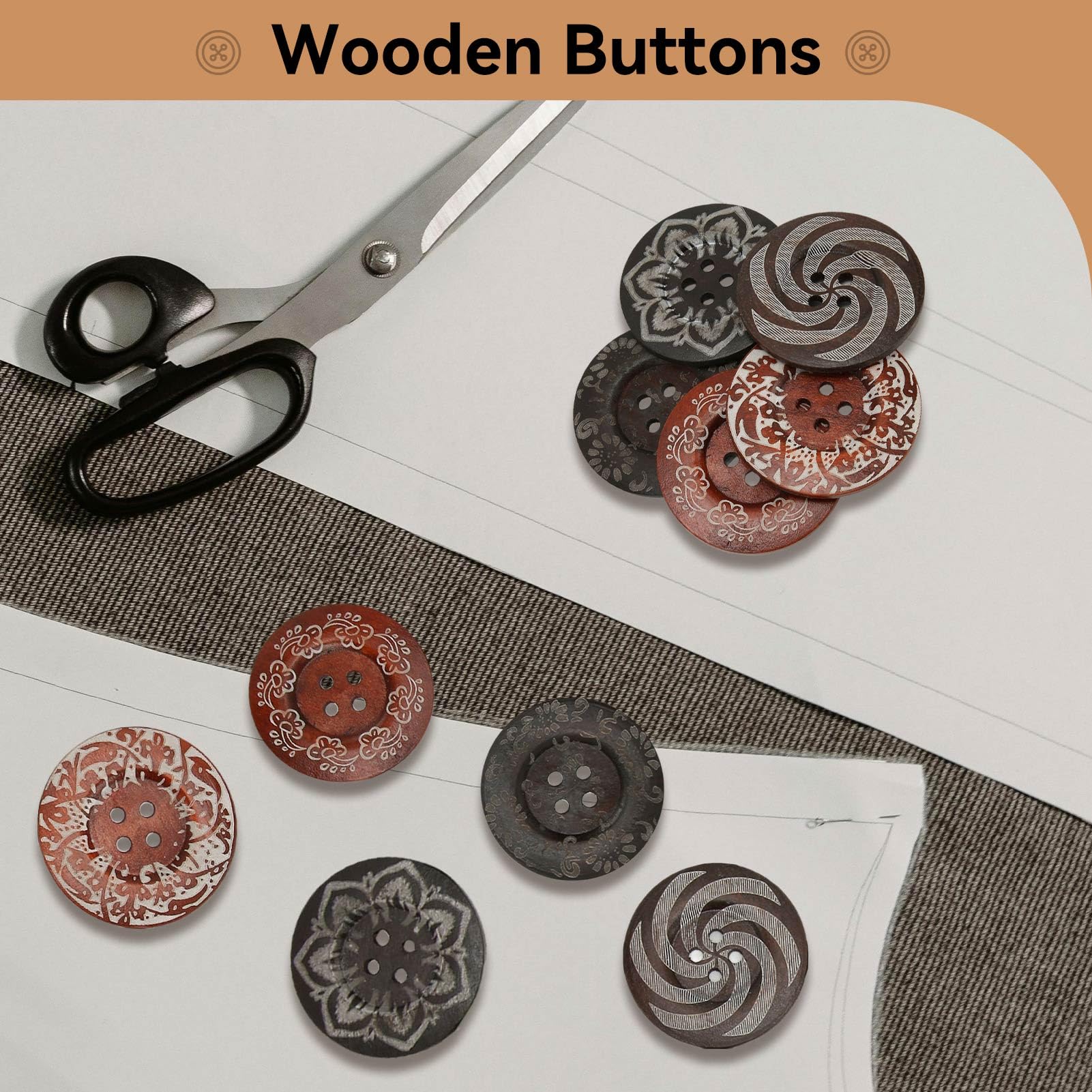 20 Bottoni In Legno Naturale - Diametro 25mm, Marrone, Per Cucito, Uncinetto E DIY - Foto 14