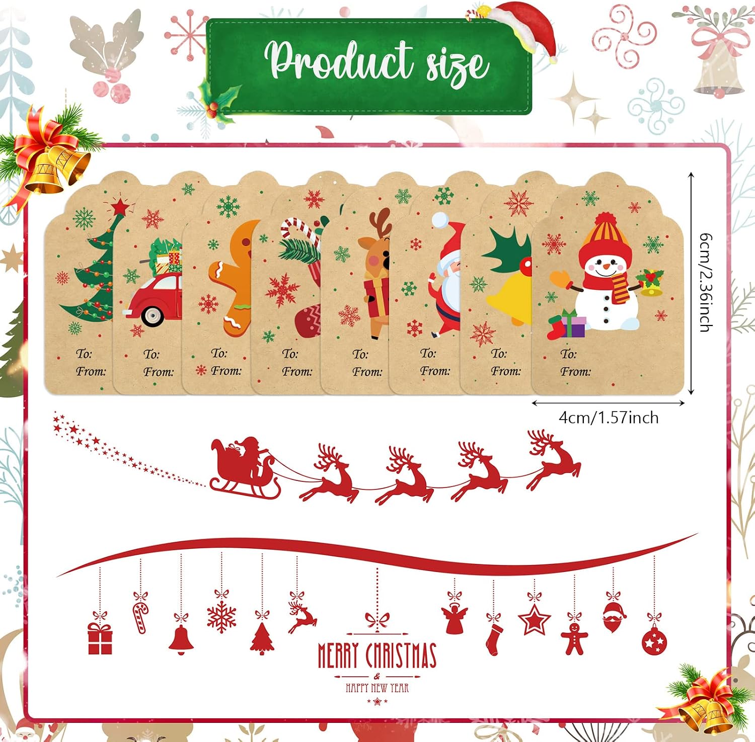 Zonon 720 Pieces Self Adhesive Christmas Gift Tag Xmas Kraft Name Tags Natural Kraft Xmas Stickers Paper Tags Labels for Christmas Decoration(Stylish Style) image 2