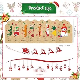 Zonon 720 Pieces Self Adhesive Christmas Gift Tag Xmas Kraft Name Tags Natural Kraft Xmas Stickers Paper Tags Labels for Christmas Decoration(Stylish Style)
