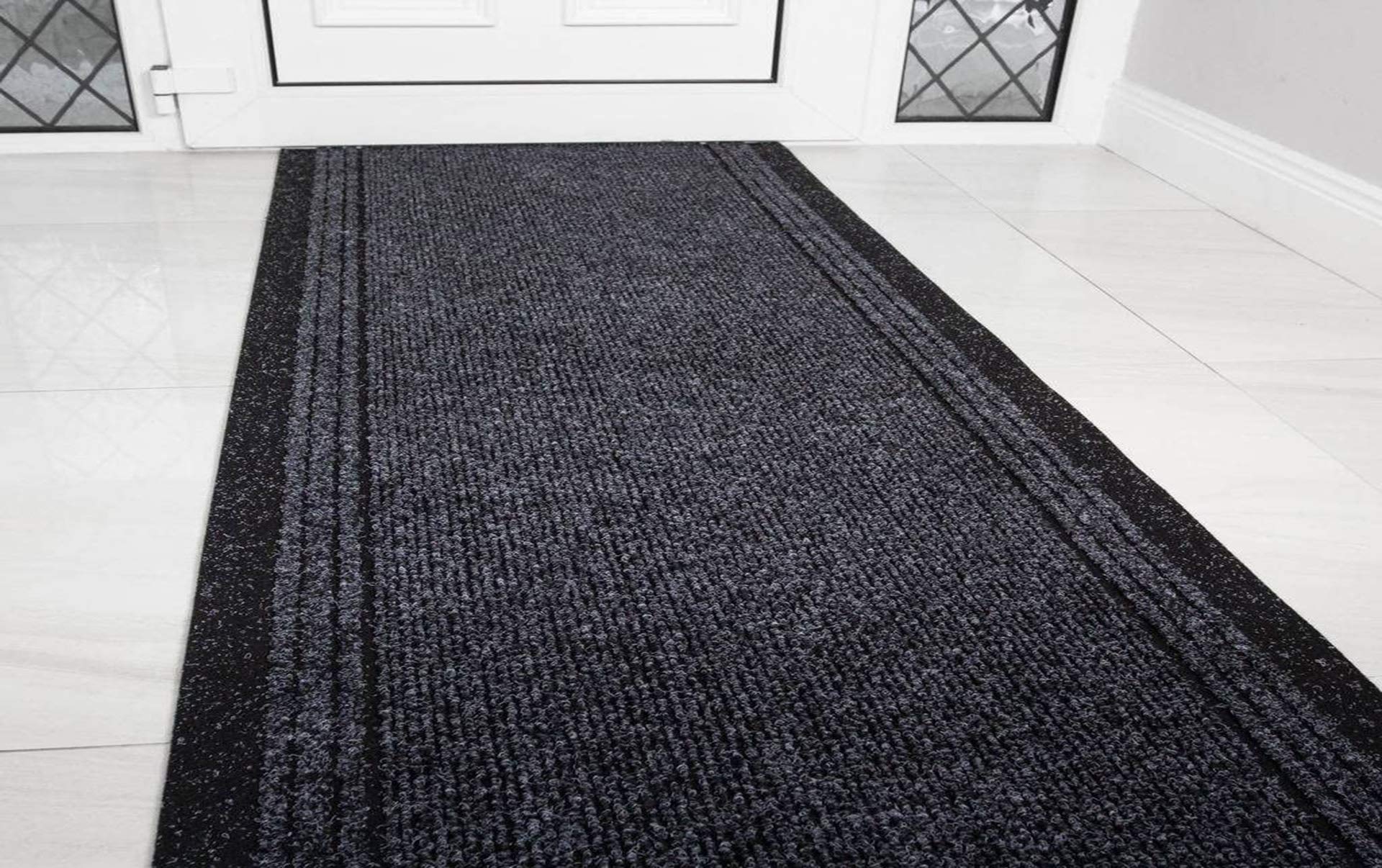 Serdim Rugs Sydney Non Slip Hallway Runner - Stair Runner - Custom Long Length Hard Wearing Rubber Back Entrance Stripe Design Mats - Kitchen Runners, Anthracite, Length:50ft(1524cm) — image 1