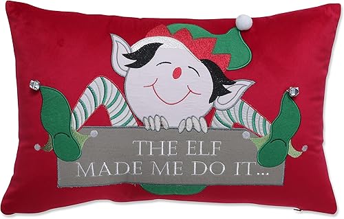 Pillow Perfect Indoor The Elf Made Me Do It Christmas - Almohada lumbar rectangular roja, 13 x 19 pulgadas