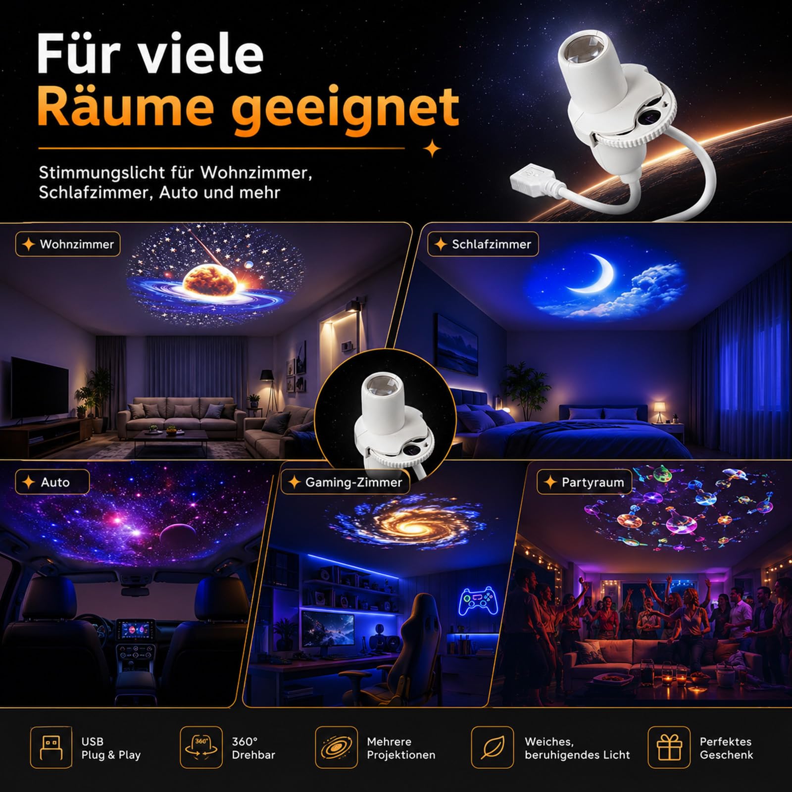 Dream Projector – Beruhigendes Sternenlicht für Kinder, Nachtlicht | Sanftes Licht für entspanntes Einschlafen, kinderfreundliches Design, ideal für das Kinderzimmer.