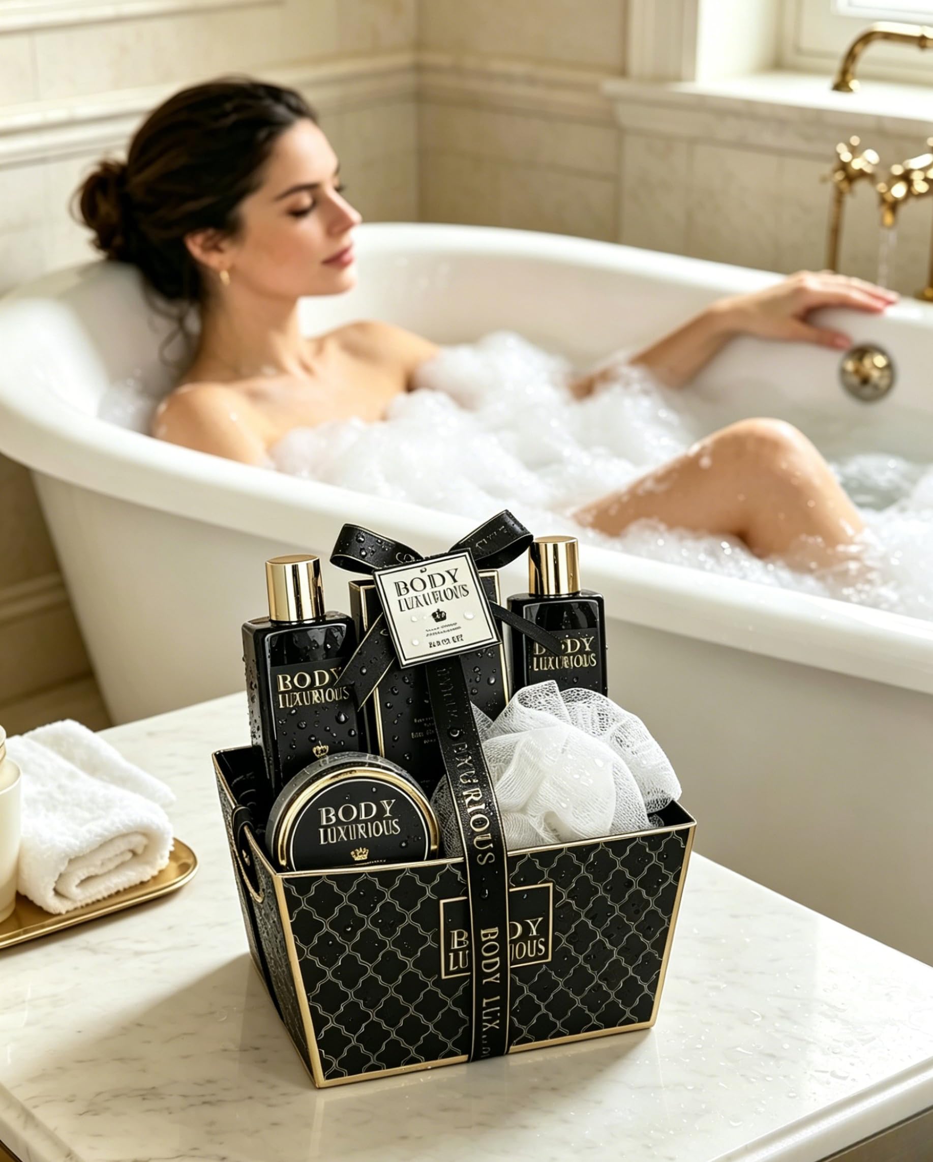 GLOSS ! BODY LUXURIOUS Bade-Set – Beauty-Set für Frauen – Wellness-Korb – Geschenkset zum Geburtstag, zu Weihnachten, für die Lehrerin, zum Muttertag - PANIER