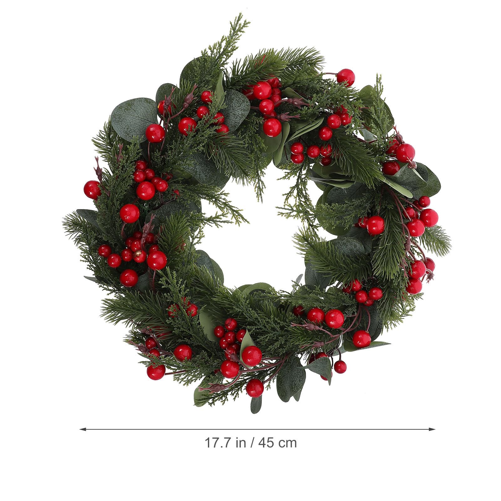 POPETPOP Künstlicher Weihnachtskranz 45cm Rote Beeren Eukalyptusgirlande Handgefertigt Tür und Wanddeko Festlicher Türkranz