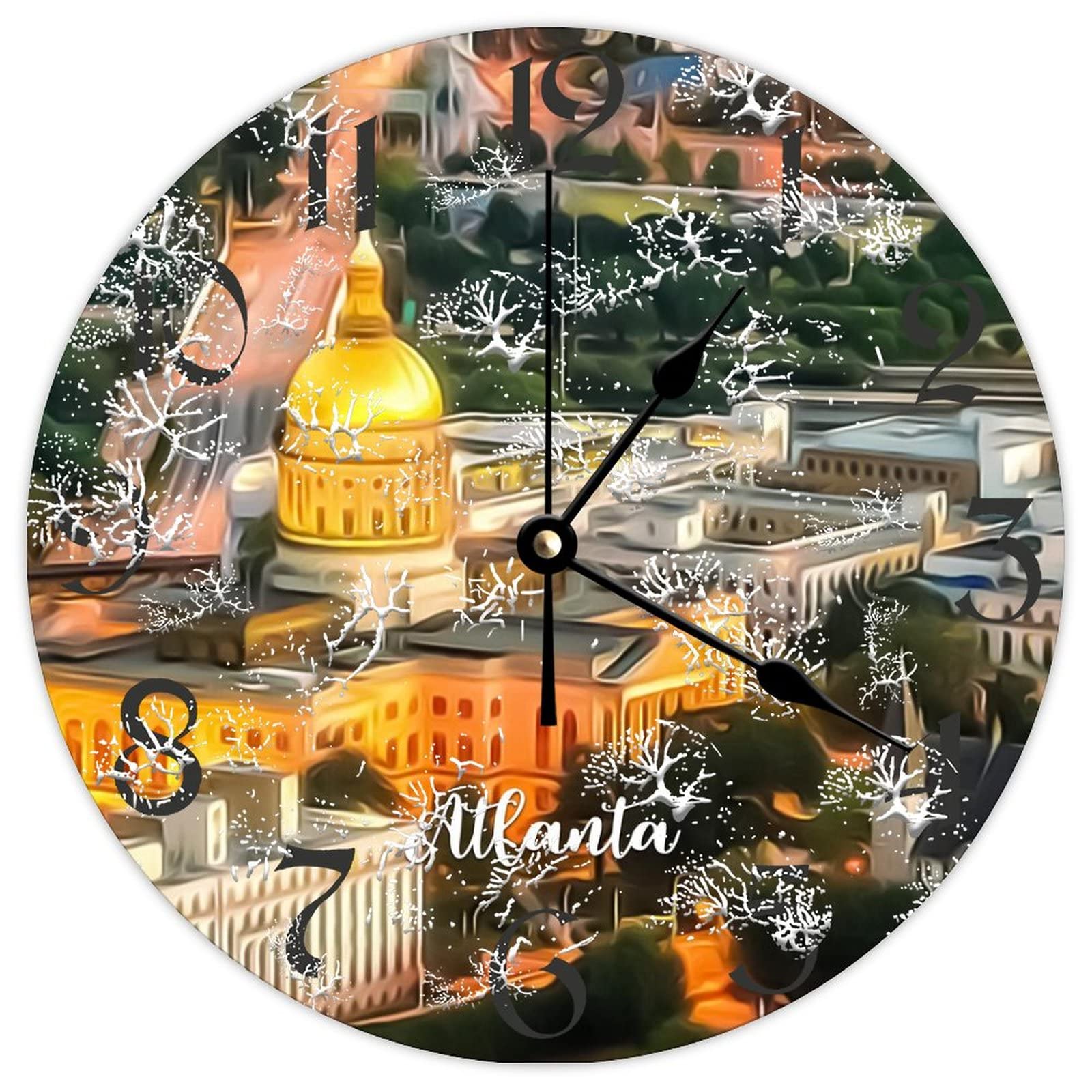 Horloge murale ronde en bois Atlanta City silencieuse sans bruit