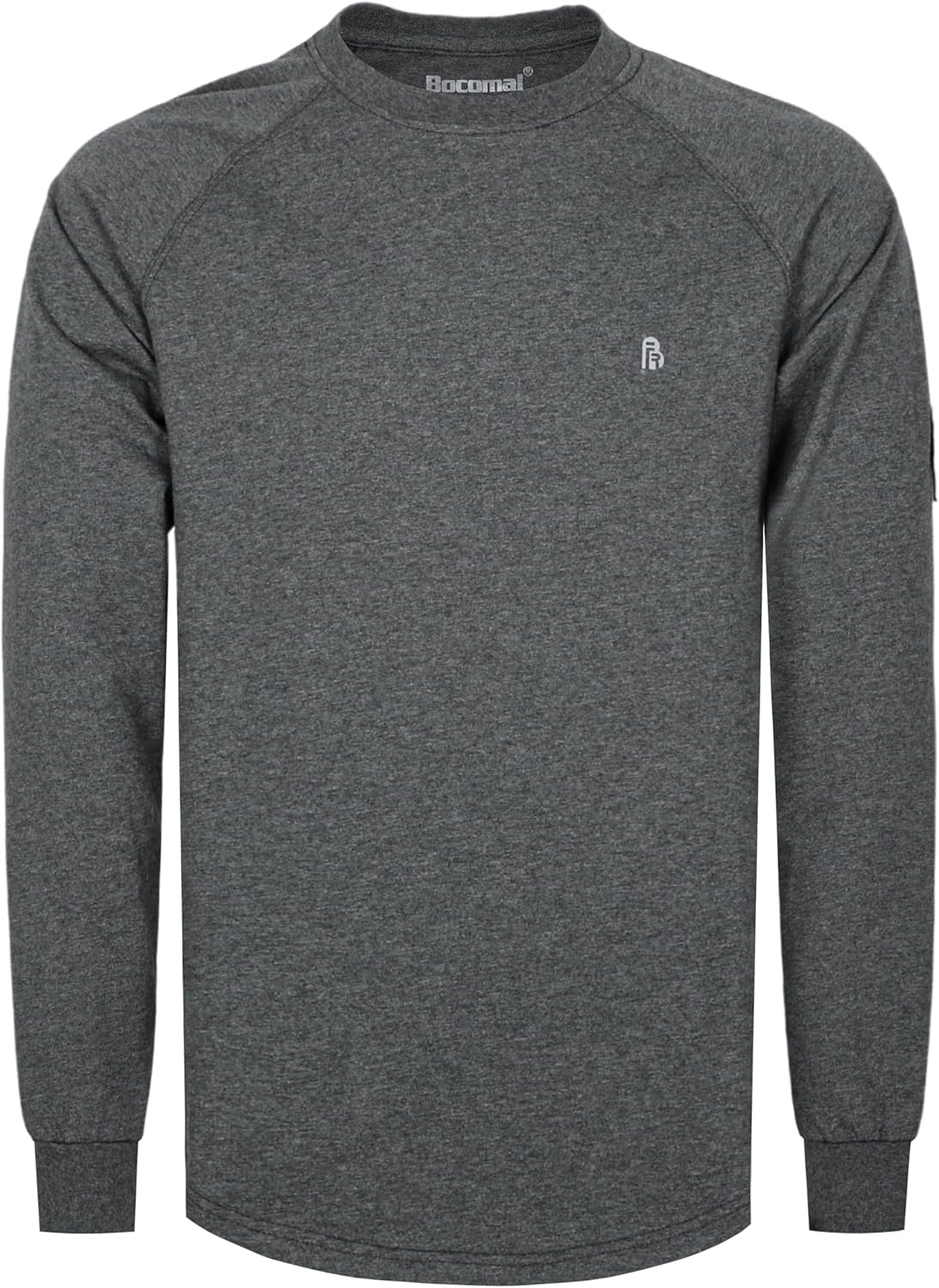 BOCOMAL Men's FR Shirts Long Sleeve Crewneck Fire Resistant 5.5oz Lightweight Cotton Work T Shirt CAT2