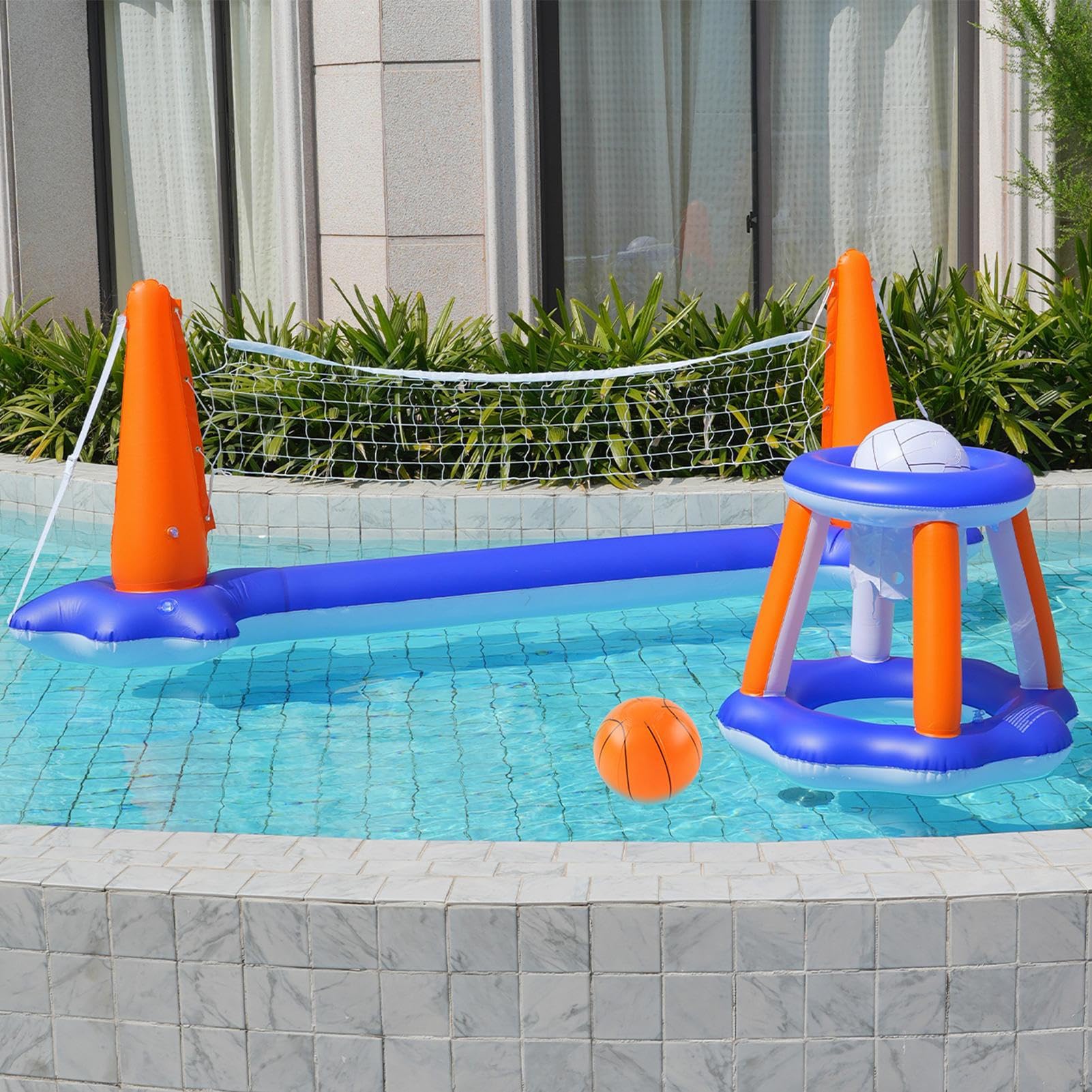 Ensemble de volleyball de piscine, jeu de jouets de jeu de baignade flottants, jouet à balle extérieure réglable, 28x28x9cm, filet réglable, facile à installer, parfait pour les adultes et la famille